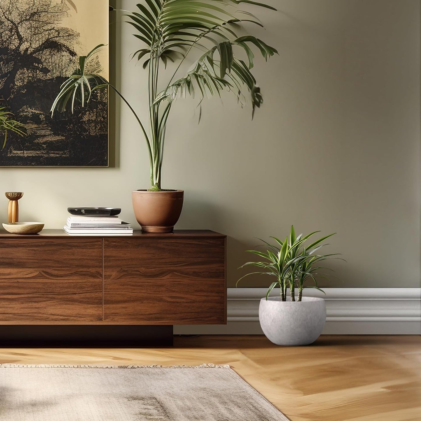 Kante 19.9" Dia Round Concrete Planter, Outdoor/Indoor Large Bowl Plant Pots with Drainage Hole and Rubber Plug for Garden Patio Balcony Home, Light Gray