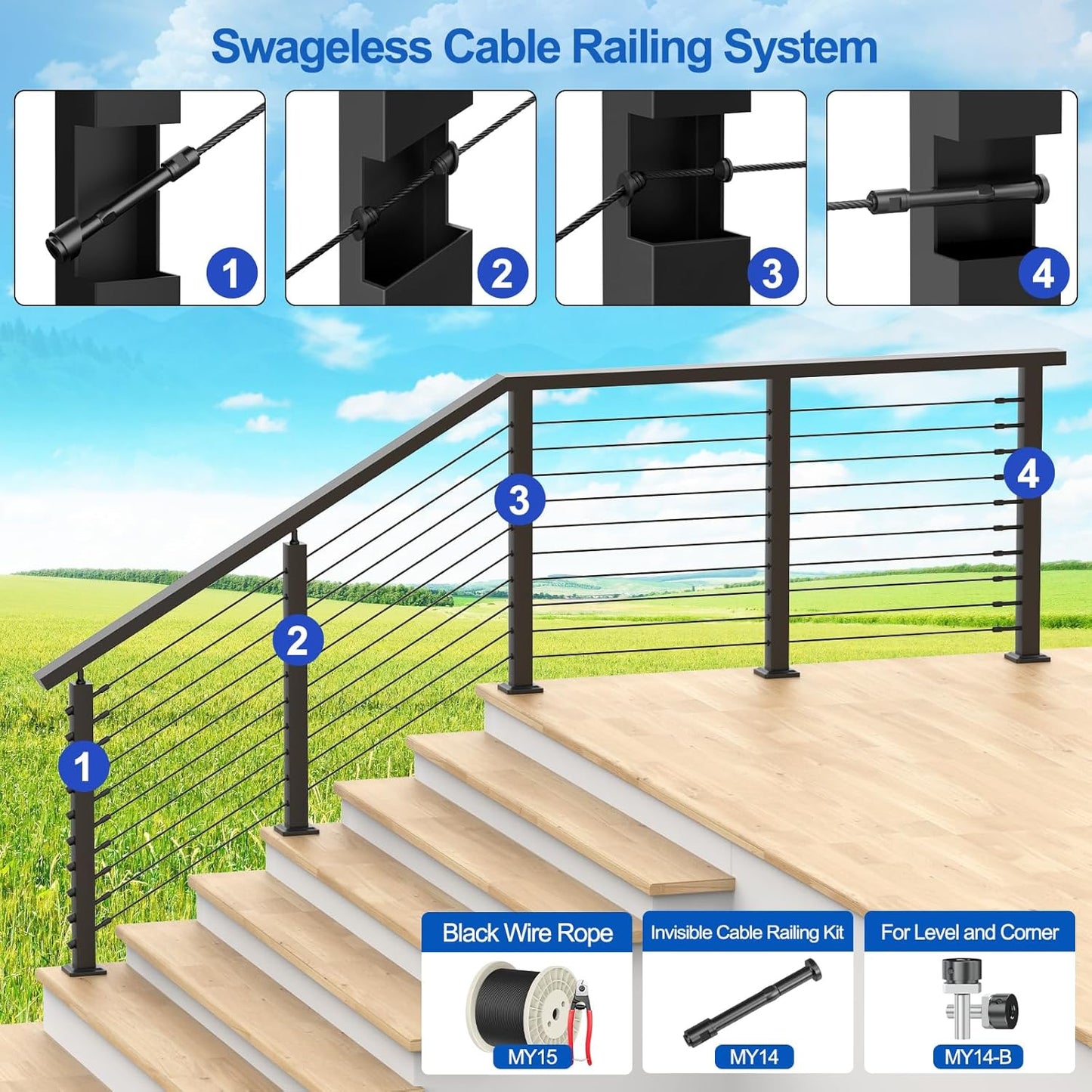 1000FT T316 Marine Grade 1/8" Stainless Steel Cable Kit w/Cutter, 7x7 Strand,1850lb Breaking Strength Wire Rope Cable for Deck Railings,Ideal for Indoor/Outdoor Railings DIY Installation, MY15