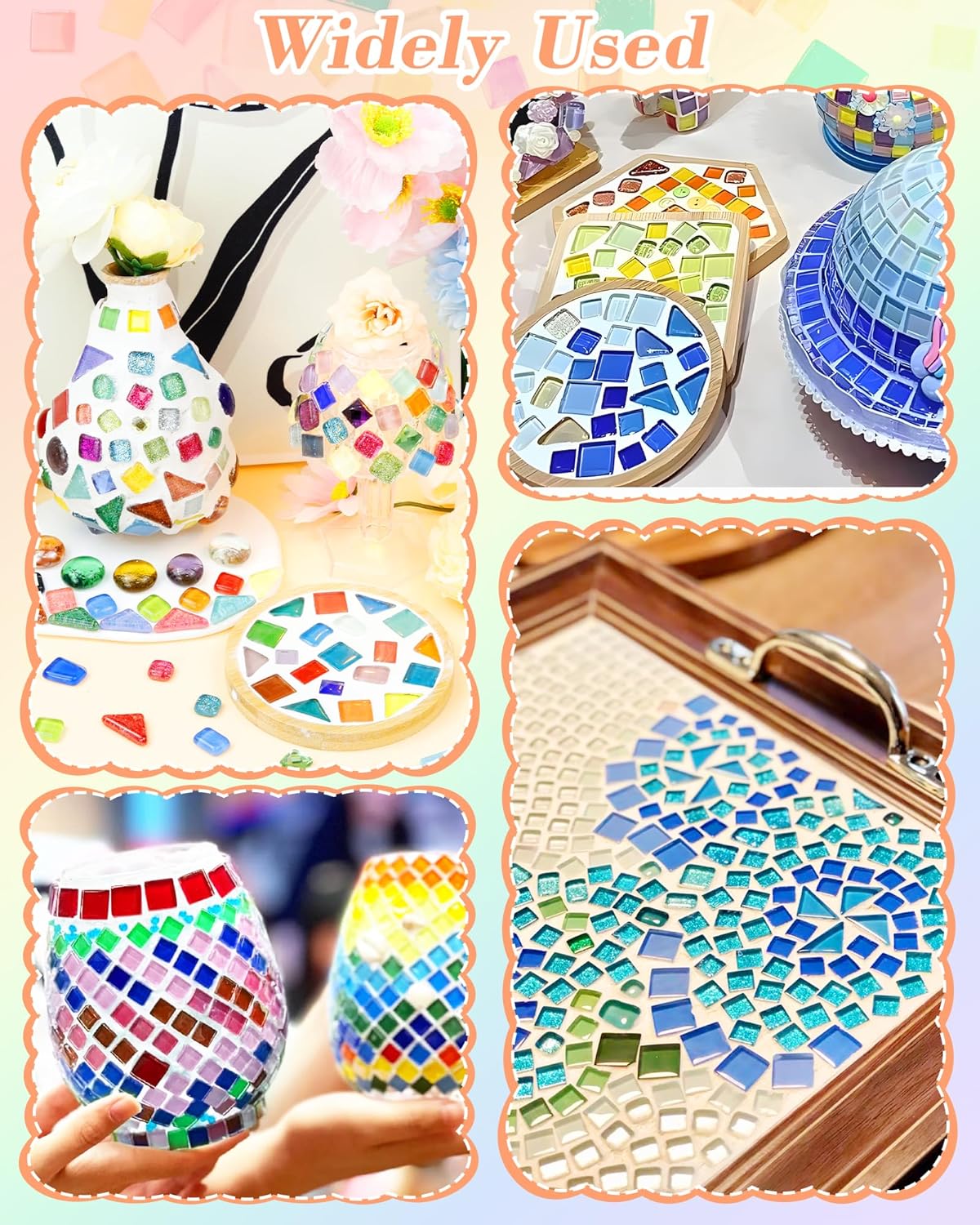 FIVEIZERO 420g Mosaic Tiles for Crafts - 280Pcs Glass Mosaic Kits, Mixed Shapes Mosaic Glass Pieces for Art, Irregular Tiny Mosaic Tile for DIY Projects, Home Decoration(Red)