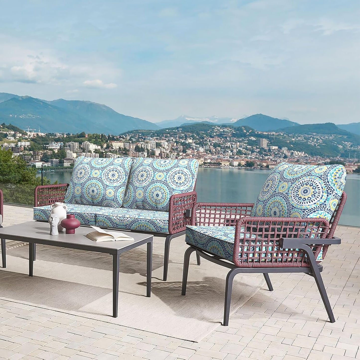 LVTXIII Outdoor Deep Seat Cushion Patio Seat and Back Cushion Set Seasonal Chair Cushion with Removable Cover and Adjustable Buckle for Home and Garden, 24"x24"x4", Delancey Lagoon