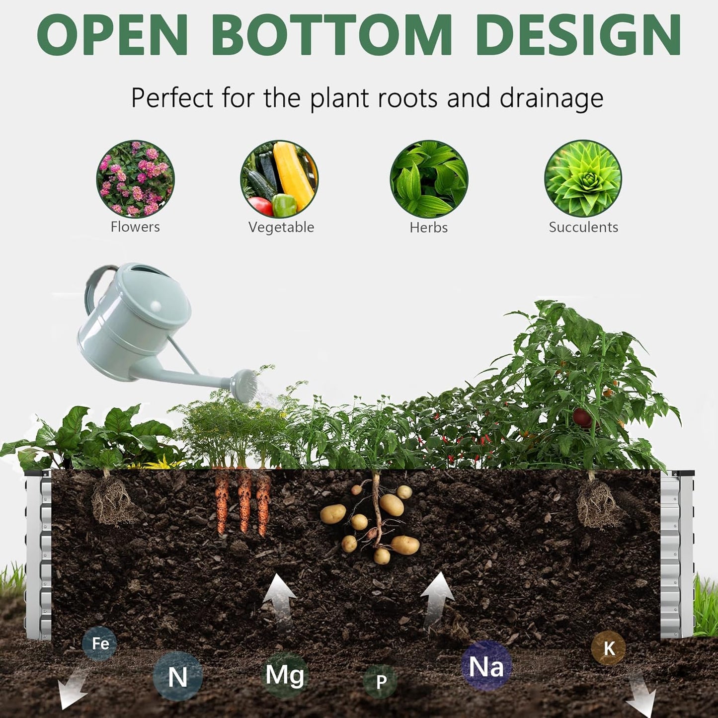 FOOWIN 8x4x2ft Galvanized Raised Garden Bed, Planter Raised Garden Boxes Outdoor, Large Metal Raised Beds for Gardening, Garden Bed for Vegetables, Flowers, Herb,478 Gallon Capacity, Silver