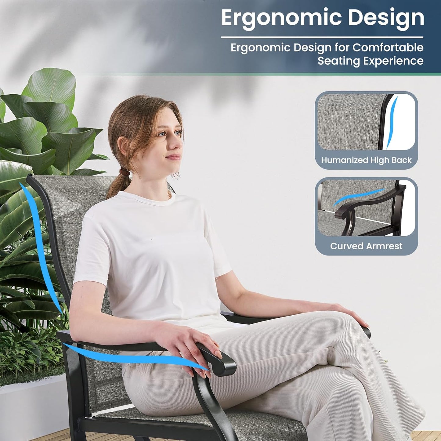 Amopatio Patio Swivel Chairs Set of 8, Outdoor Swivel Rocker Dining Chairs with All Weather Textilene High Back & Metal Frame, for Backyard Deck Lawn, Light Gray