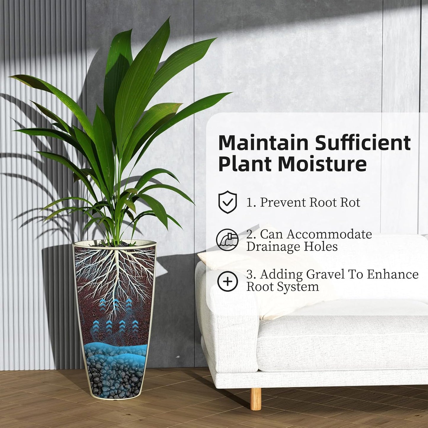 QCQHDU 21 inch Tall Planters for Outdoor & Indoor Plants, 2 Pack Sturdy Plant-Flower-Tree Pots for Front Porch Patio Deck Living Room Decor