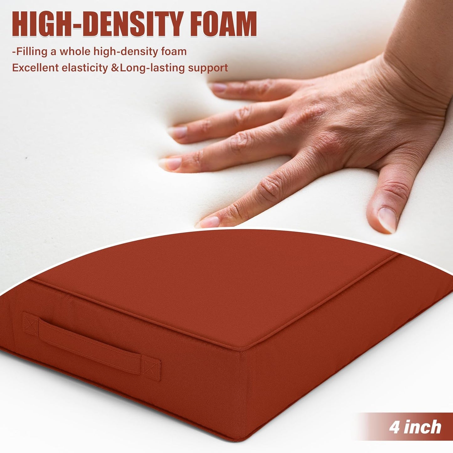 Patio Chair Cushions 22 X 22 X 4 Inch Waterproof Outdoor Seat Cushions for Patio Furniture, Outdoor Sofa Couch Pads with Ties & Handle, Set of 2, Terra Red