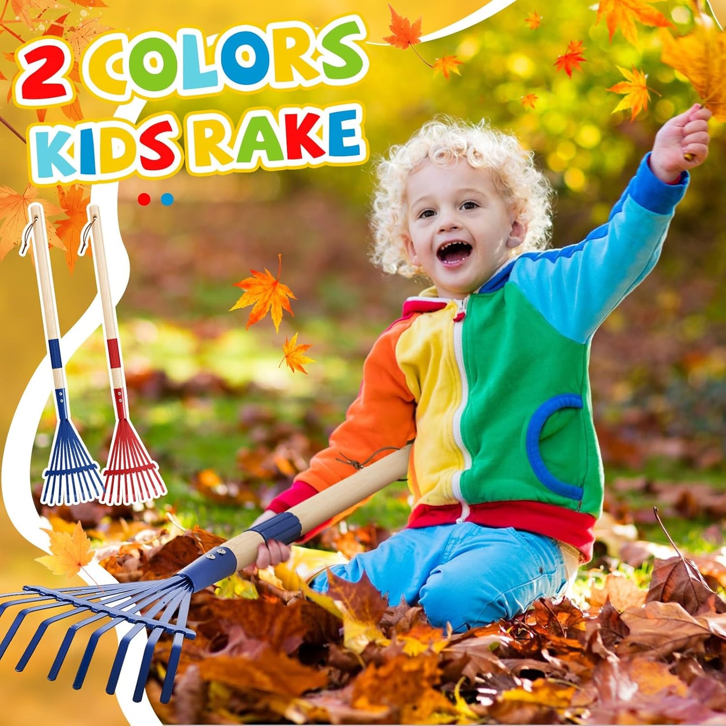 Suclain 2 Pcs Mini Rakes with Hardwood Handle Small Rake for Gardening Yard Tools Multicolor 28'' Mini Rake for Leaves Lightweight for Garden Leaf Tools