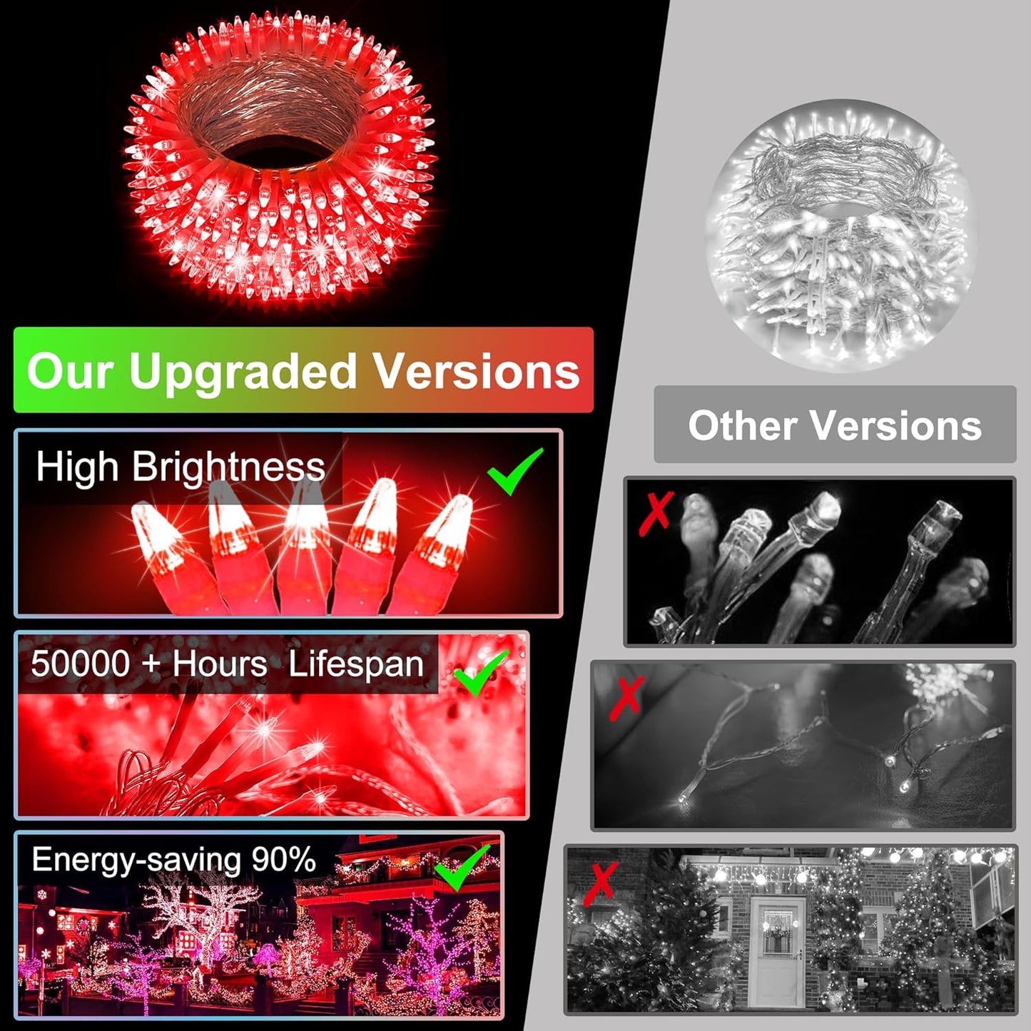 1500LED Christmas Lights Outdoor Use, 470ft 12 Modes Red LED String Lights with Timer Dimmable, Waterproof Christmas Tree Lights for Xmas Patio Yard Fence Balcony Garden Party Decor Red