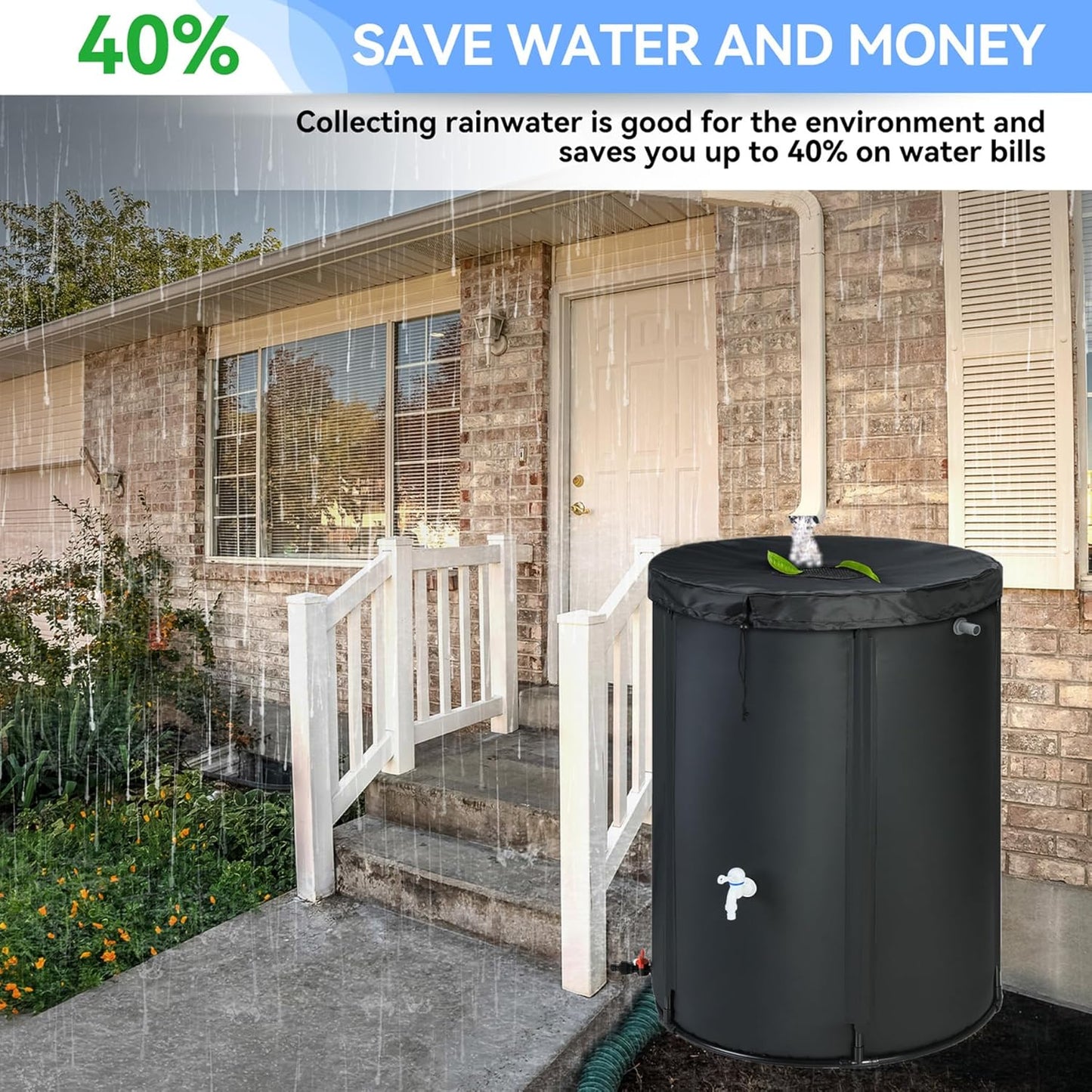 Upgraded 132 Gallon Rain Barrel Water Tank - Portable Rain Water Collection Barrel - Large Water Storage Tank - Stable Water Barrels Rain Catcher with Spigot Overflow Kit, Black