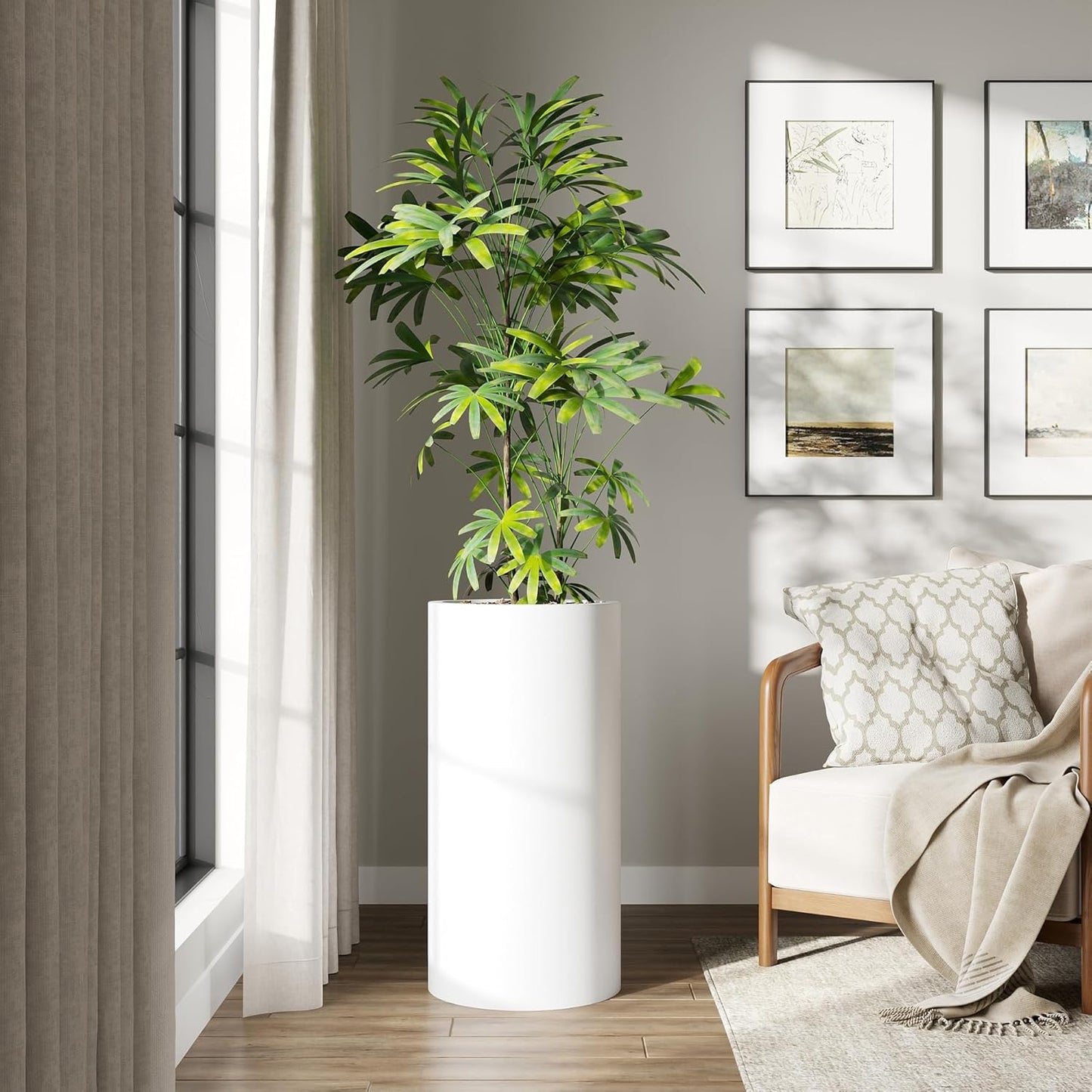 DTY Signature Mount Oxford Tall Outdoor Planter - Large White 31.5 Inch Height Modern Tall Planter Pot for Indoor & Outdoor Spaces - Stylish Planter for Contemporary Homes and Gardens