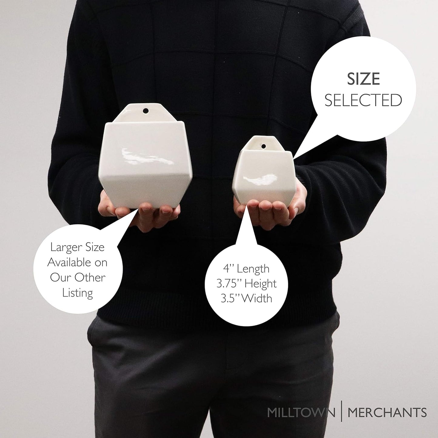 Milltown Merchants Succulent Wall Planter - Black Ceramic Planter - Succulent Plant Pot - Hanging Vase for Living Wall (1 Pack/Contemporary/White)