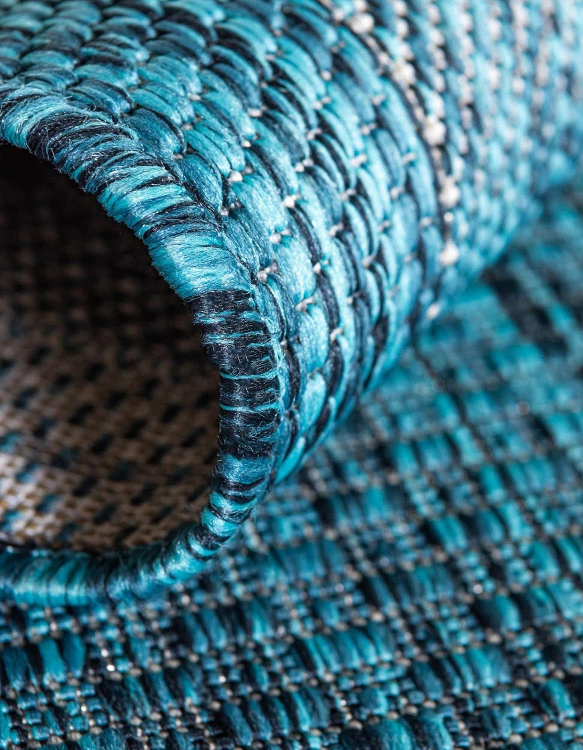 Unique Loom Outdoor Border Collection Area Rug - Soft Border (7' 10" x 10' Oval, Teal/ Ivory)