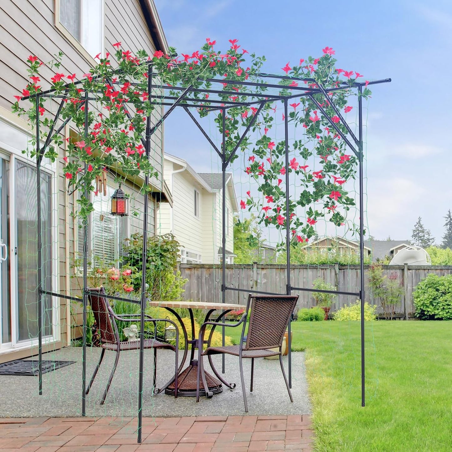 Lalahoni Large Garden Arch Trellis for Climbing Plants Outdoor, 78x78 inches Plastic-Coated Metal Grape Vine Support Arch Arbor Tall Trellis Yard Patio Lawn Yard Garden Decoration, Lightweight