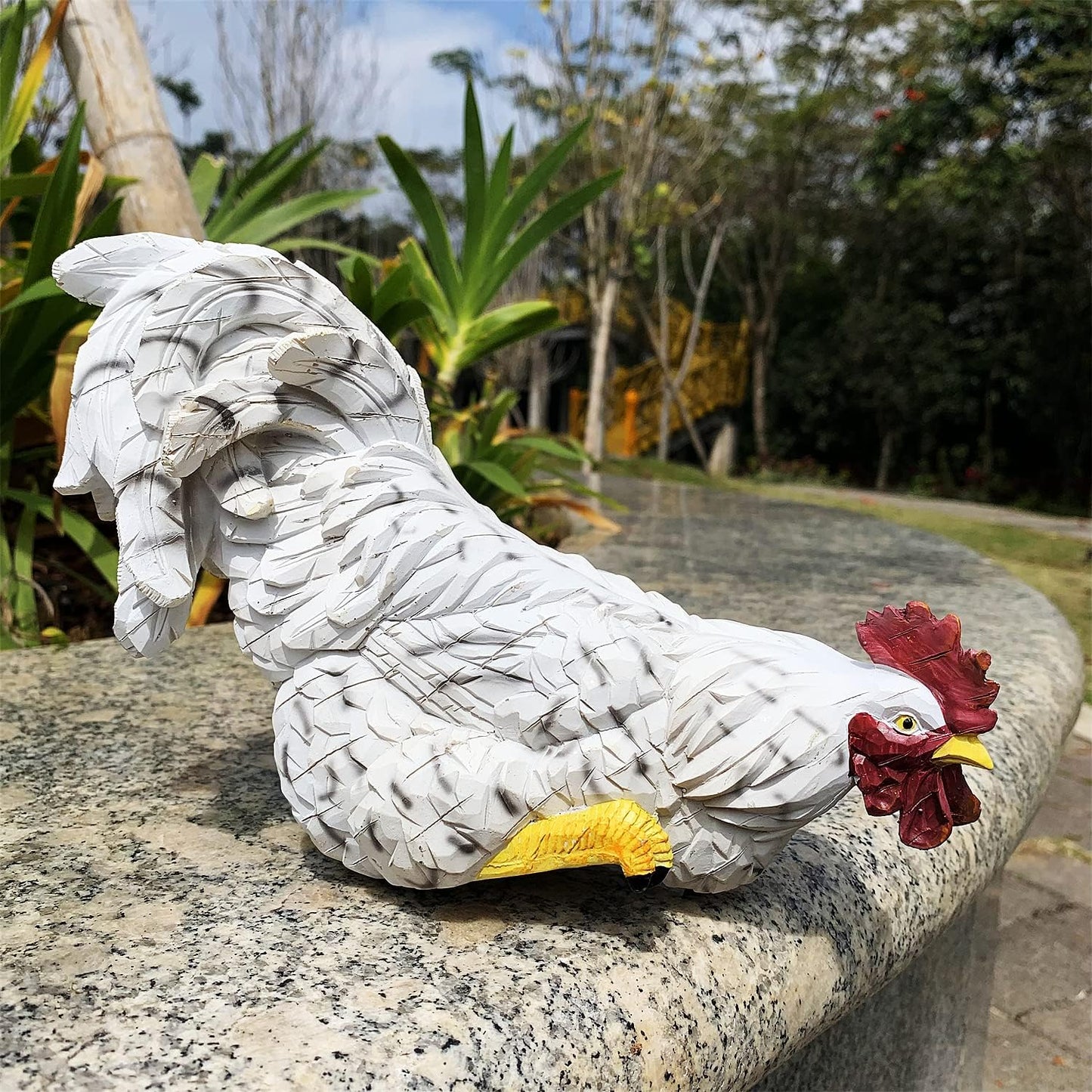Garden Statues Cock Art Decoration Rooster Figurine Waterproof Chicken Sculpture Ornaments for Garden Yard Pathway Fence Porch Lawn (White)