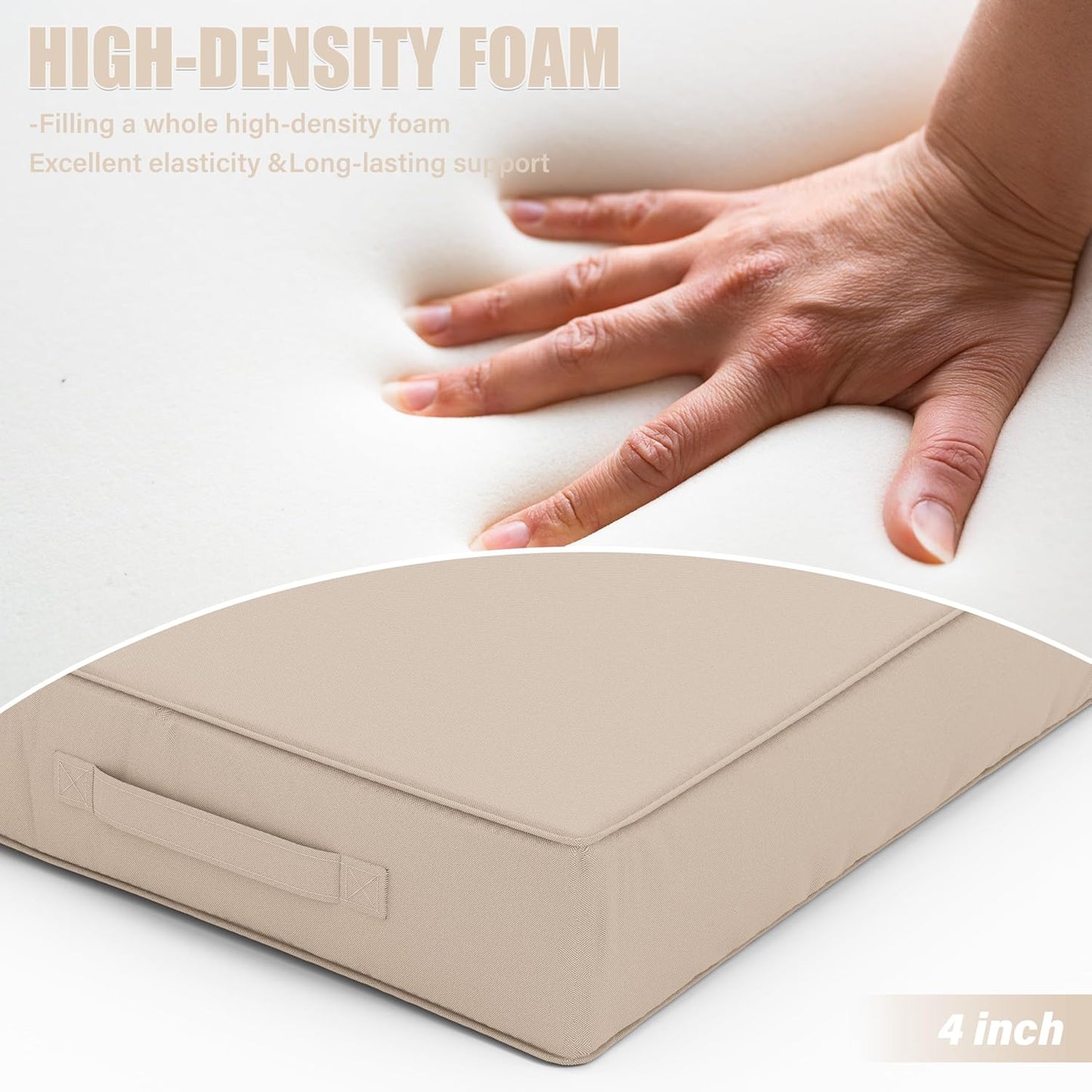 Patio Chair Cushions 22 X 22 X 4 Inch Waterproof Outdoor Seat Cushions for Patio Furniture, Outdoor Sofa Couch Pads with Ties & Handle, Set of 2, Sand