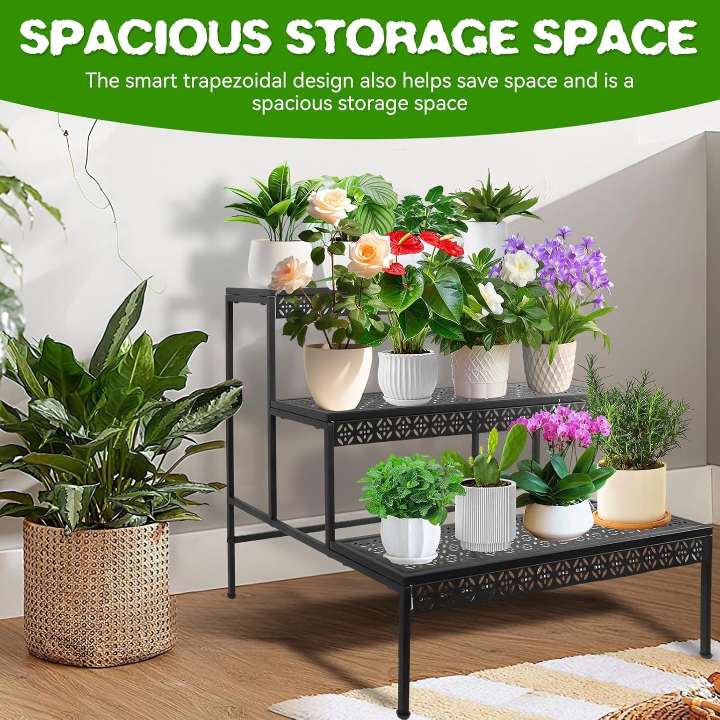 3 Tier Metal Plant Stand, Ladder Flower Pot Holder Plant Stands, Tiered Plant Stand Outdoor Storage Organizer Rack for Home Garden Patio Balcony