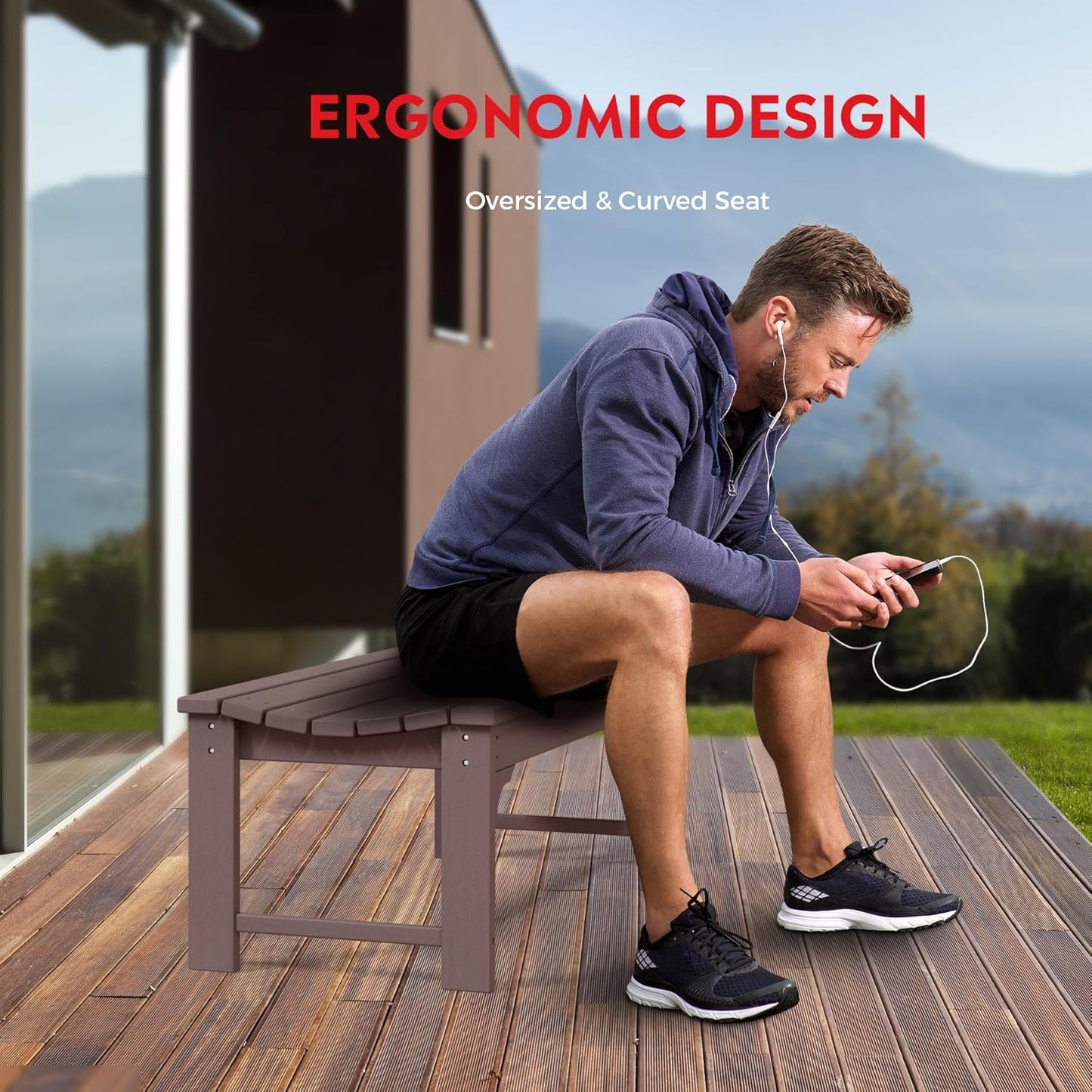 Outdoor Benches Weatherproof, All Weather Resistant Park Bench Poly Lumber Backless Garden Bench Seat for Entryway Front Porch, Dark Brown