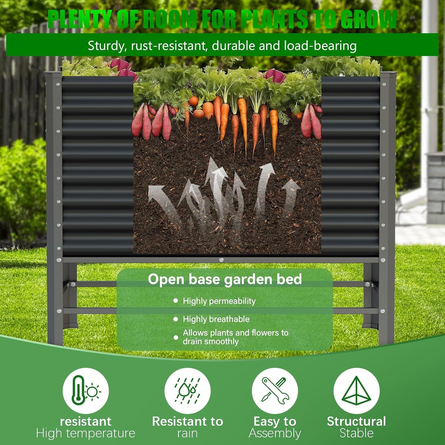 Doniks 2PCS Raised Garden Bed with Legs, 48×24×37in Large Outdoor Metal Galvanized Garden Planting Box,900lb Capacity for Vegetables Lawn Green Flowers, Fruits, Terrace