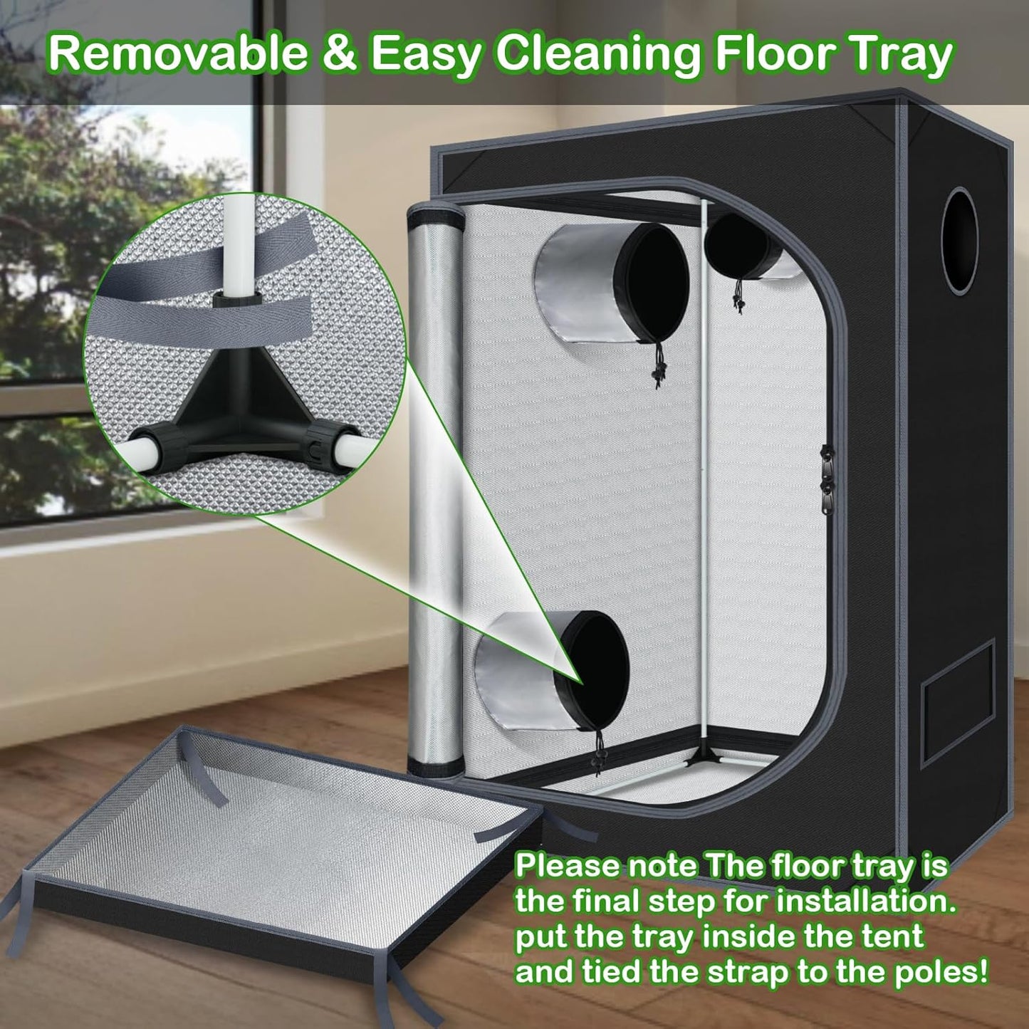 4x2 Grow Tent Plant Tent Dark Room, 600D Mylar Hydroponic 48"x24"x60" Grow Tent with Removable Floor Tray for Indoor Plant Growing