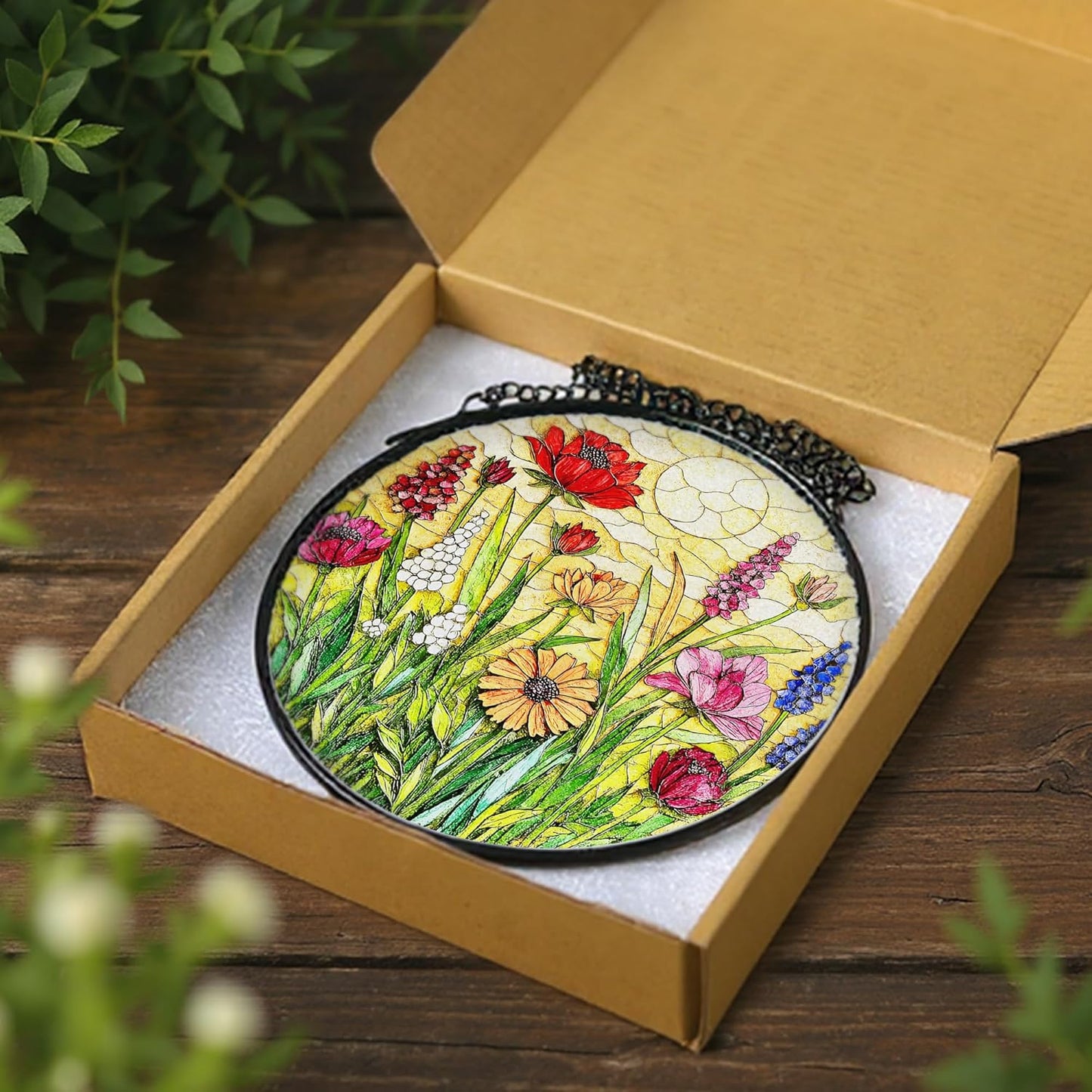 Stained Glass Window Hanging, 8 Inch Wildflower Stained Glass Suncatcher, Colorful Floral Window Hanging, Home Decor for Windows, Flower Lover Gifts, Garden Lover Gift, Gifts for Women, Mom, Grandma