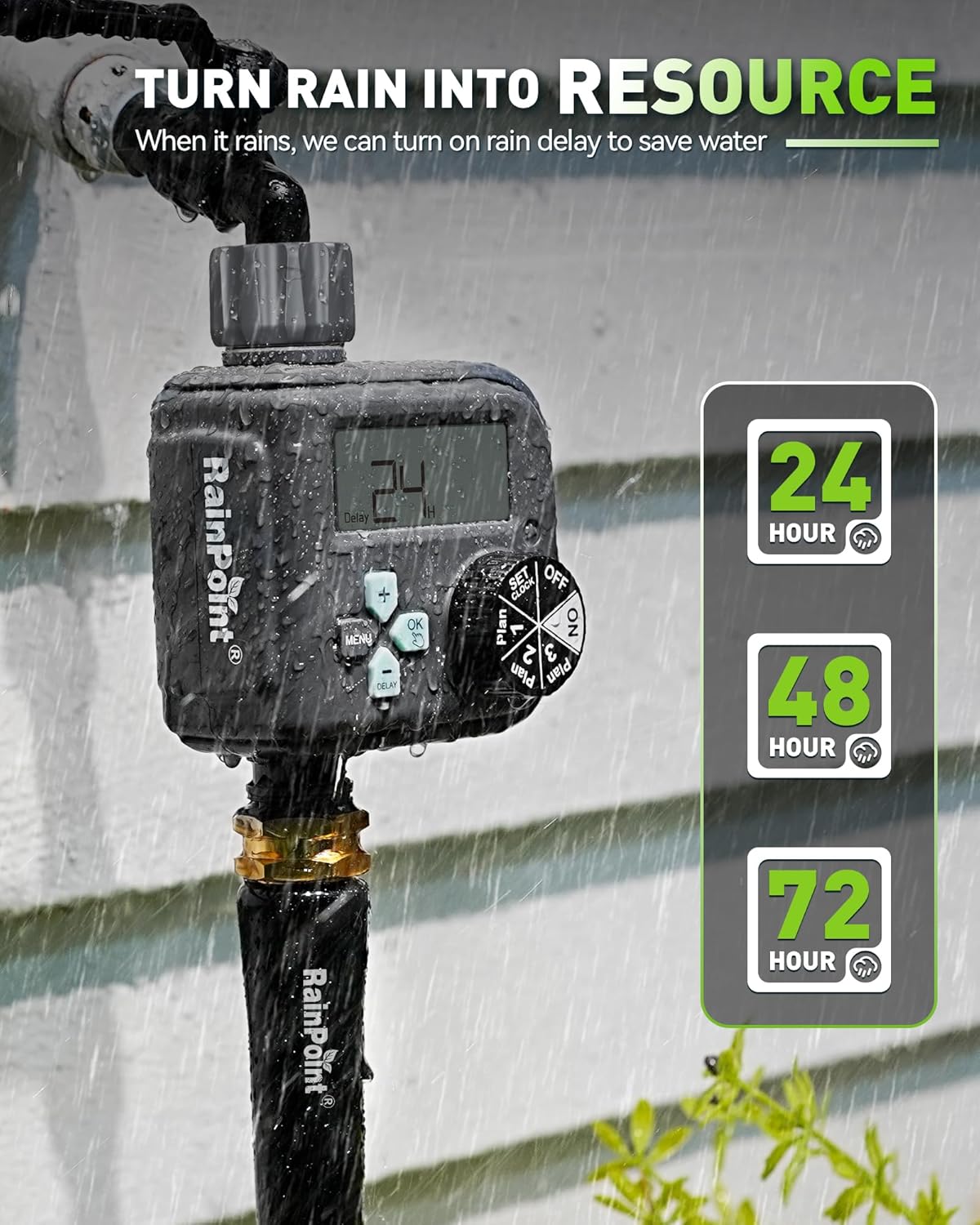 RAINPOINT Sprinkler Timer with 3 Independent Programs, Hose Timer with Rain Delay/Manual/Automatic Irrigation System, Watering Timer for Garden, Lawn, Yard
