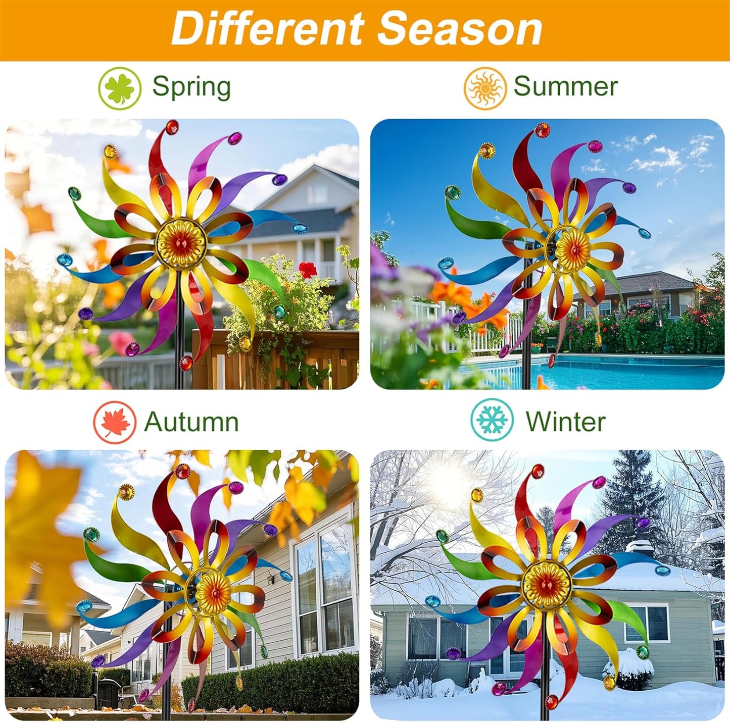 Wind Spinners Outdoor Yard Decoration - Windmill Wind Sculptures & Spinners Metal Yard Art Flower Pinwheels for Garden Patio Lawn Decor