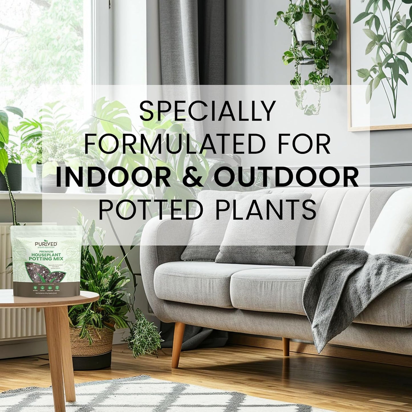 Purived Premium Houseplant Potting Mix | 4 Quarts | Ideal Soil Drainage & Moisture Retention for Indoor Potted Plants | with Kelp, Biochar, Lava Rock & Humic Acid | Made in USA