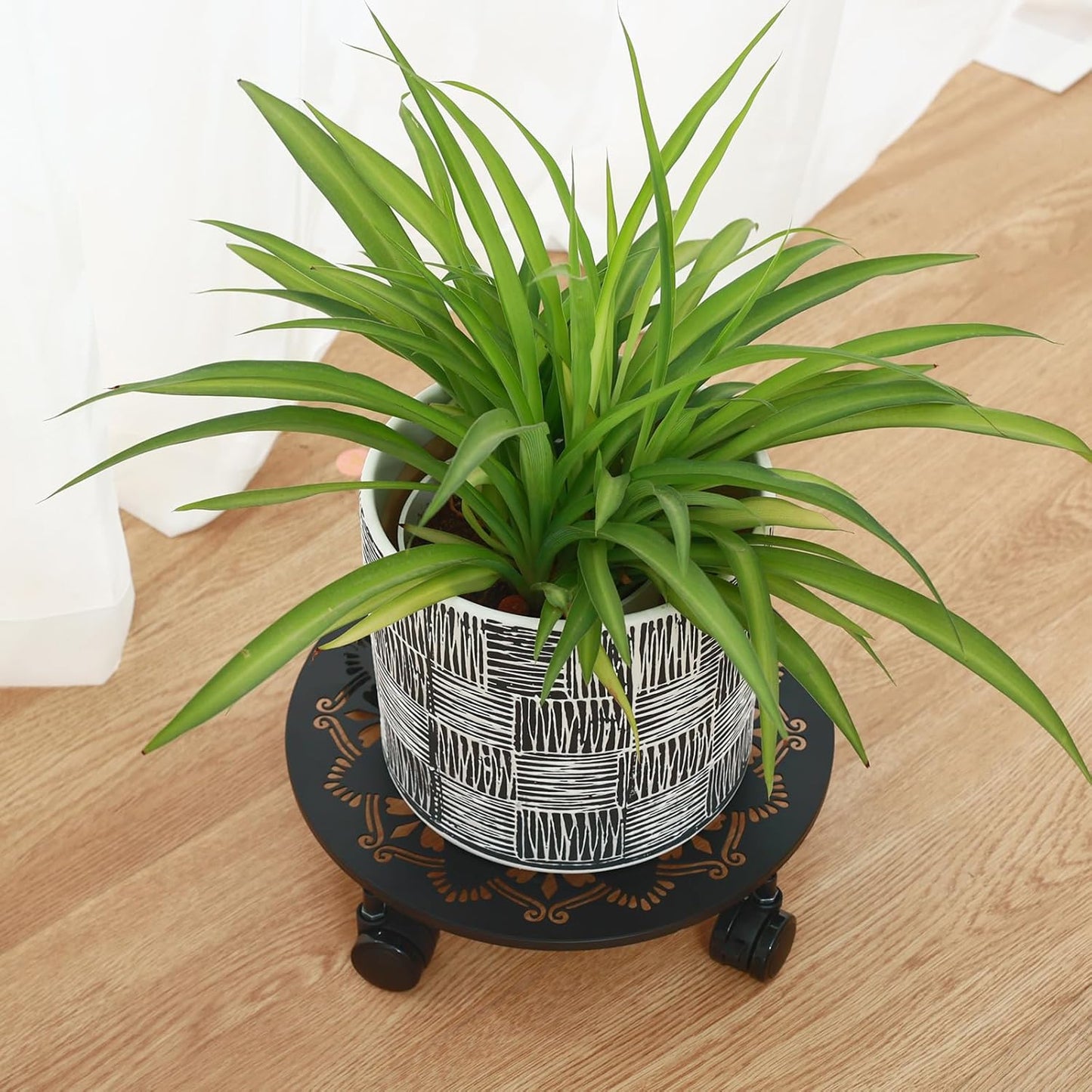 4 Pack Rolling Plant Caddy with Wheels 12 Inch, Plant Rollers with Wheels Metal Plant Caddy with Wheels Heavy Duty Plant Stand for Large Plants, Matte Black Rolling Planter Base, 4 Wheels for Planters