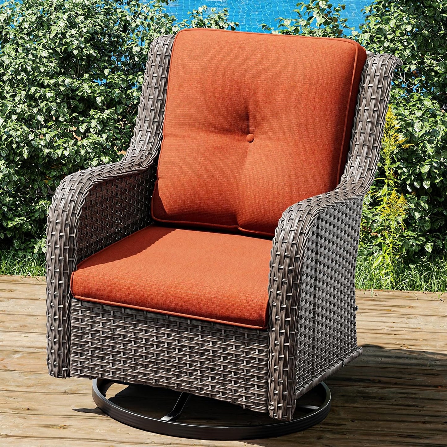 Joyside Outdoor Swivel Rocker Patio Chair - Outdoor Wicker Glider Rocking Chair with Olefin Fabric Cushions Suitable for Porch Deck and Backyard(Mixed Grey/Orange)