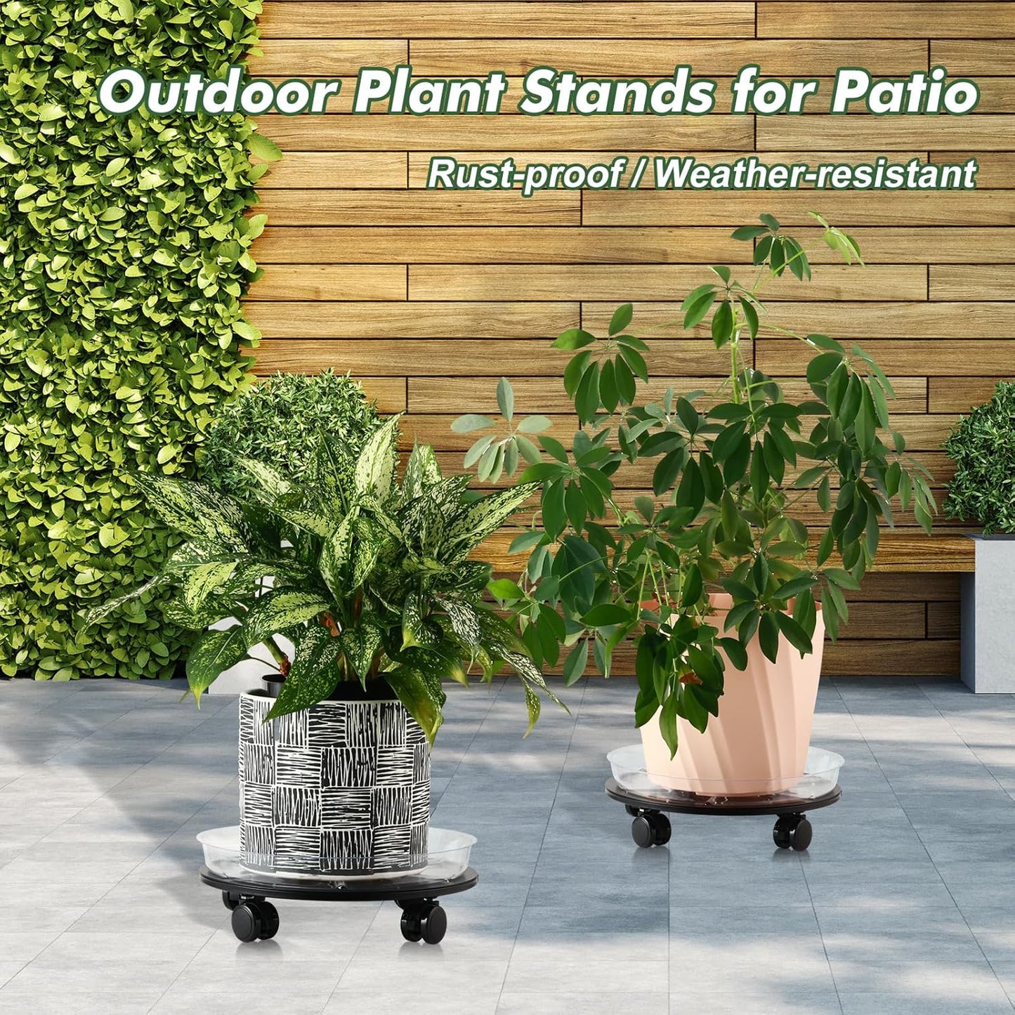 2 Packs 14 inches Large Metal Plant Caddy with Wheels Round Planter Dolly Pot Mover Rollers Wrought Iron Rolling Plant Stands Indoor Outdoor Wheeled Plant Holder Coaster Trolley, Butterfly, Black