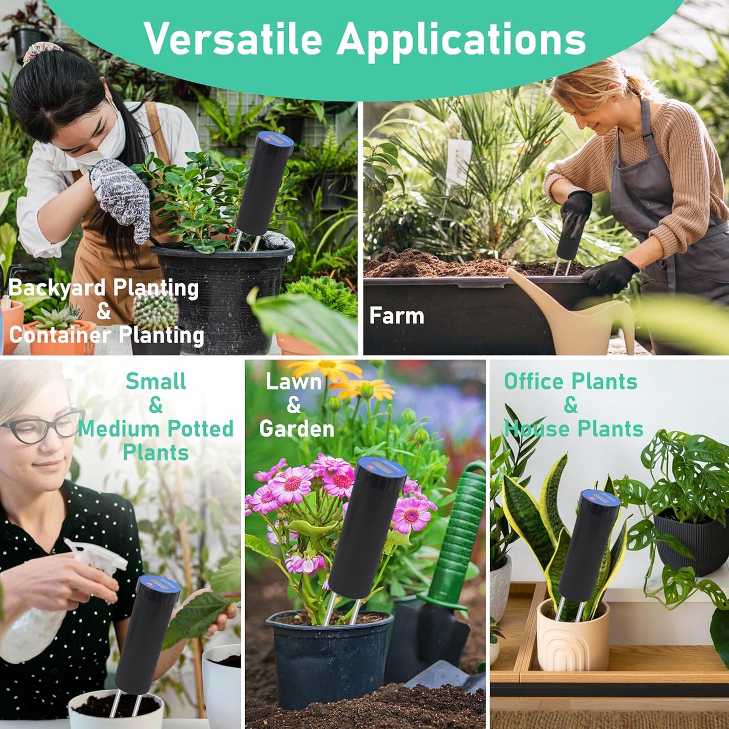 Digital Soil pH Meter, Industrial Grade Soil pH Tester with Calibration-Free LCD Display, High Accuracy Soil pH Pen, Soil pH Monitor for Garden, Lawn, Plant (Black)