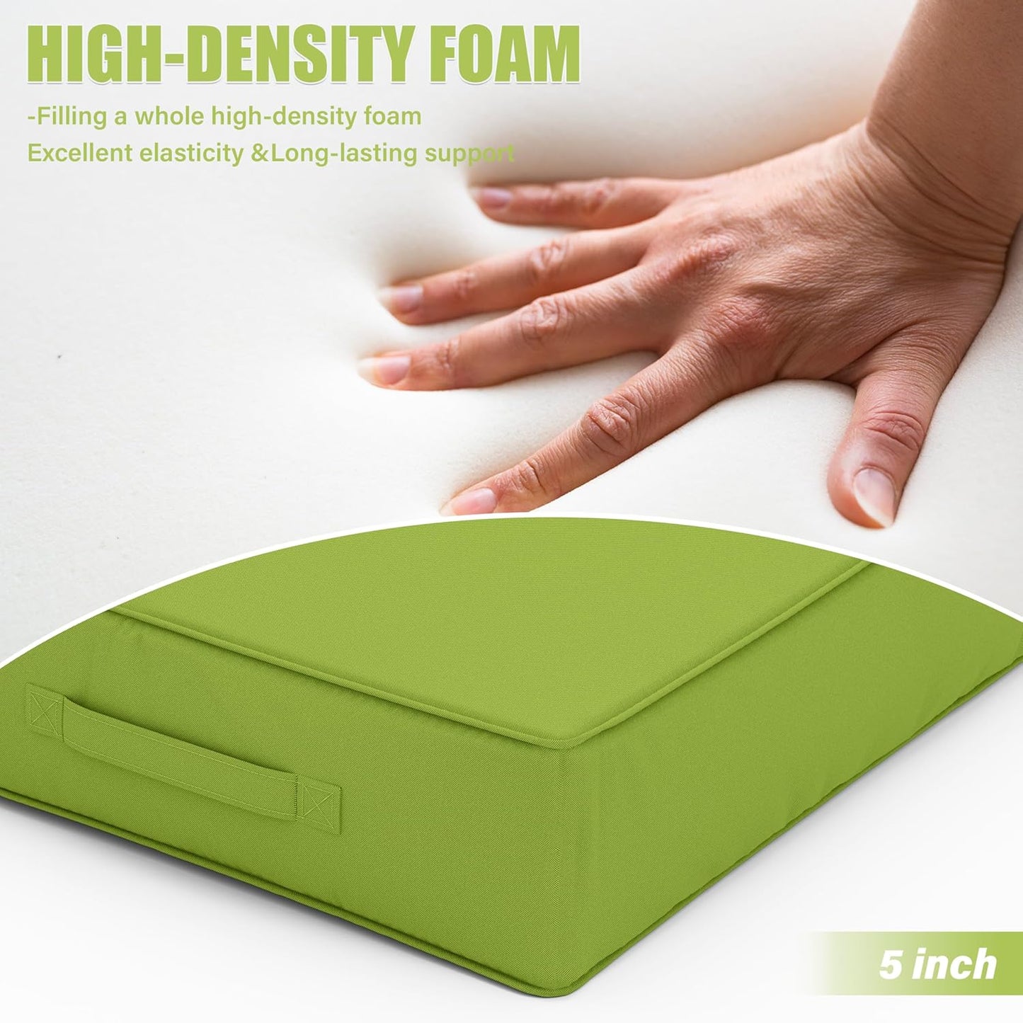 Patio Chair Cushions 24 X 24 X 5 Inch Waterproof Outdoor Seat Cushions for Patio Furniture, Outdoor Sofa Couch Pads with Ties & Handle, Set of 2, Grass Green