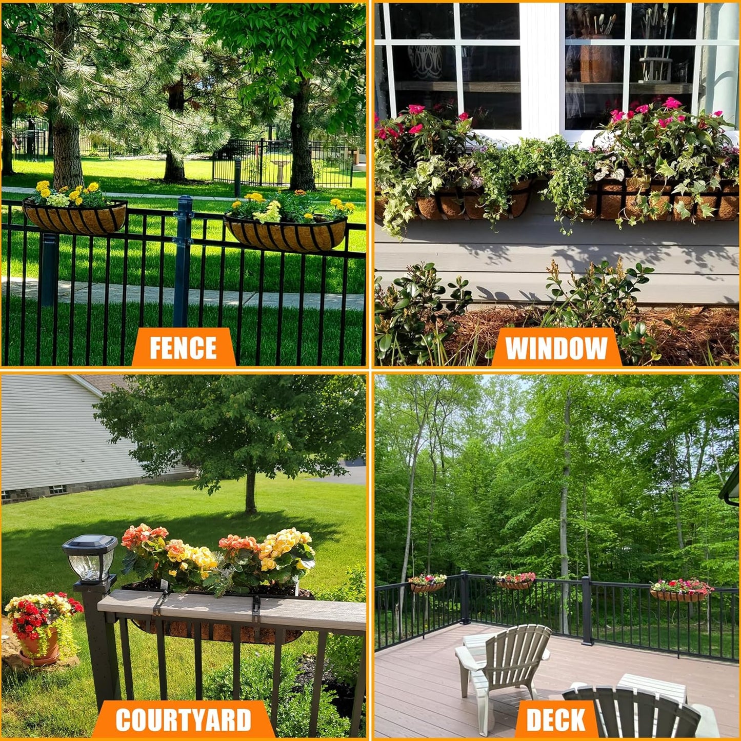 Coco Liners for Planters 24 Inch, 4 Pack Trough Window Box Liners, Coconut Fiber Liners for Planters Flower Baskets Garden Outdoor Plants