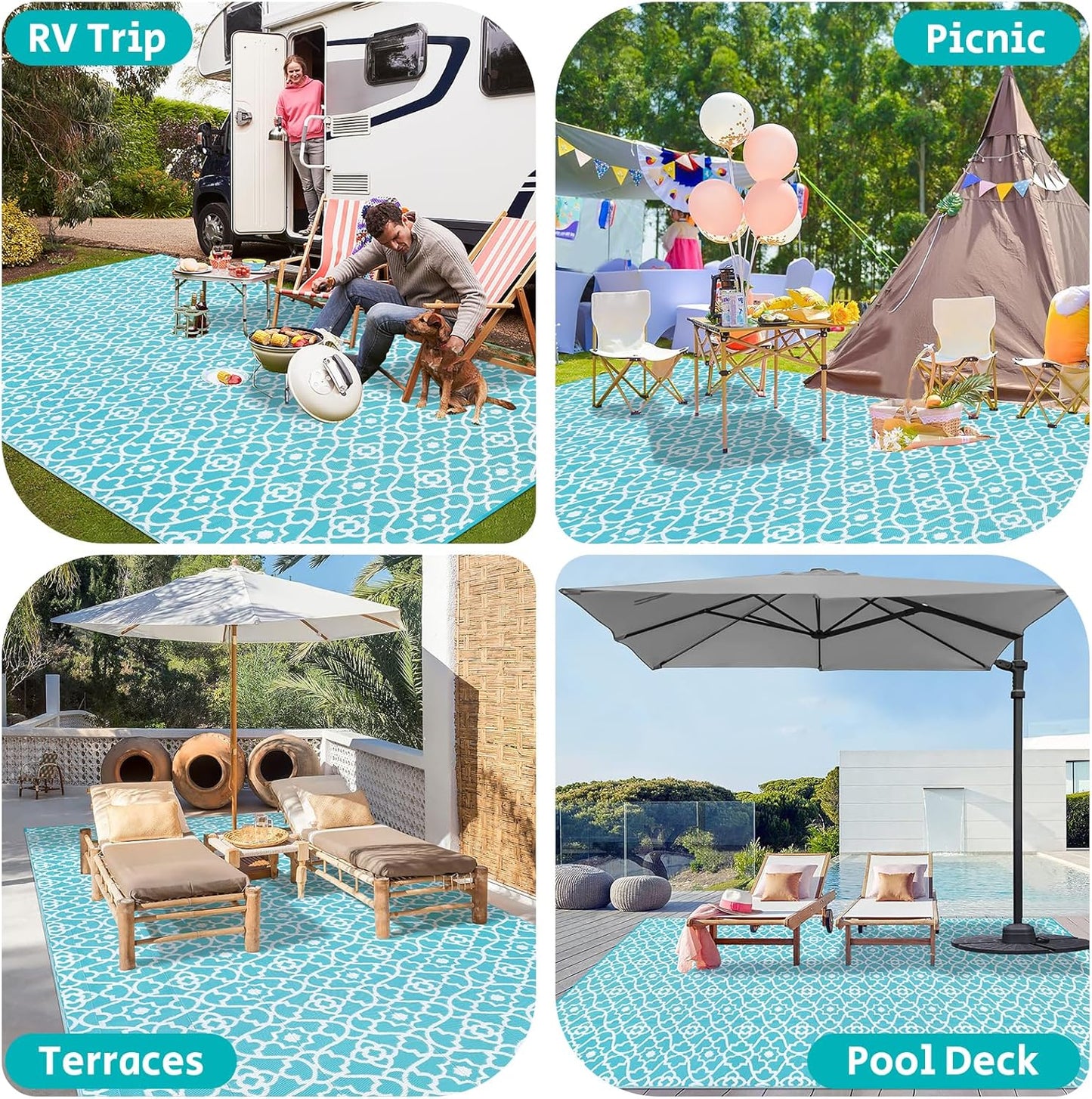 HEBE Outdoor Rug Waterproof 9x18, Plastic Straw Rug Camping Rug, Reversible Outdoor Patio Rugs RV Mat Clearance, Indoor Outside Floor Carpet for Porch,Deck,Camper,Balcony,Backyard
