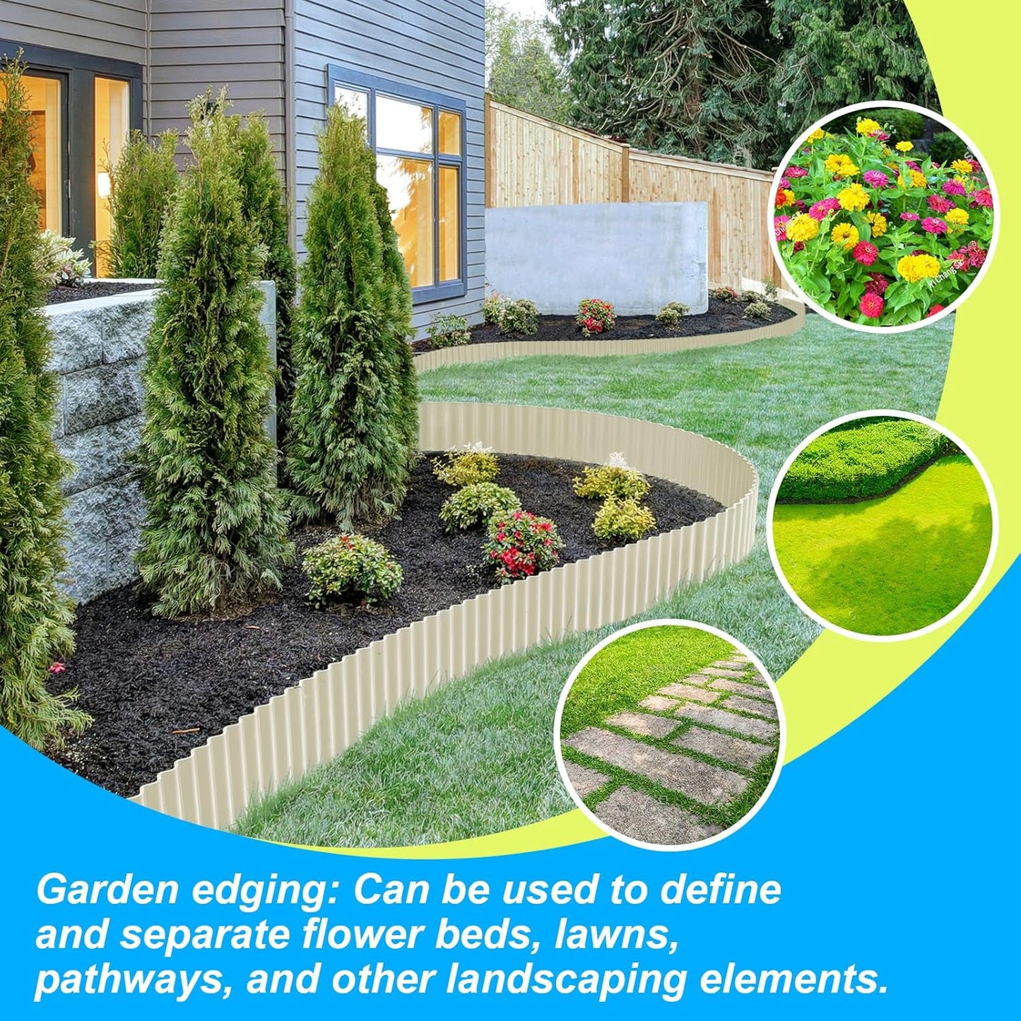 LAVEVE Corrugated Metal Garden Edging 8" x 20Ft, Landscape Edging Border for Lawn, Flower Bed, Garden Fence, Paver Edging (Cream)