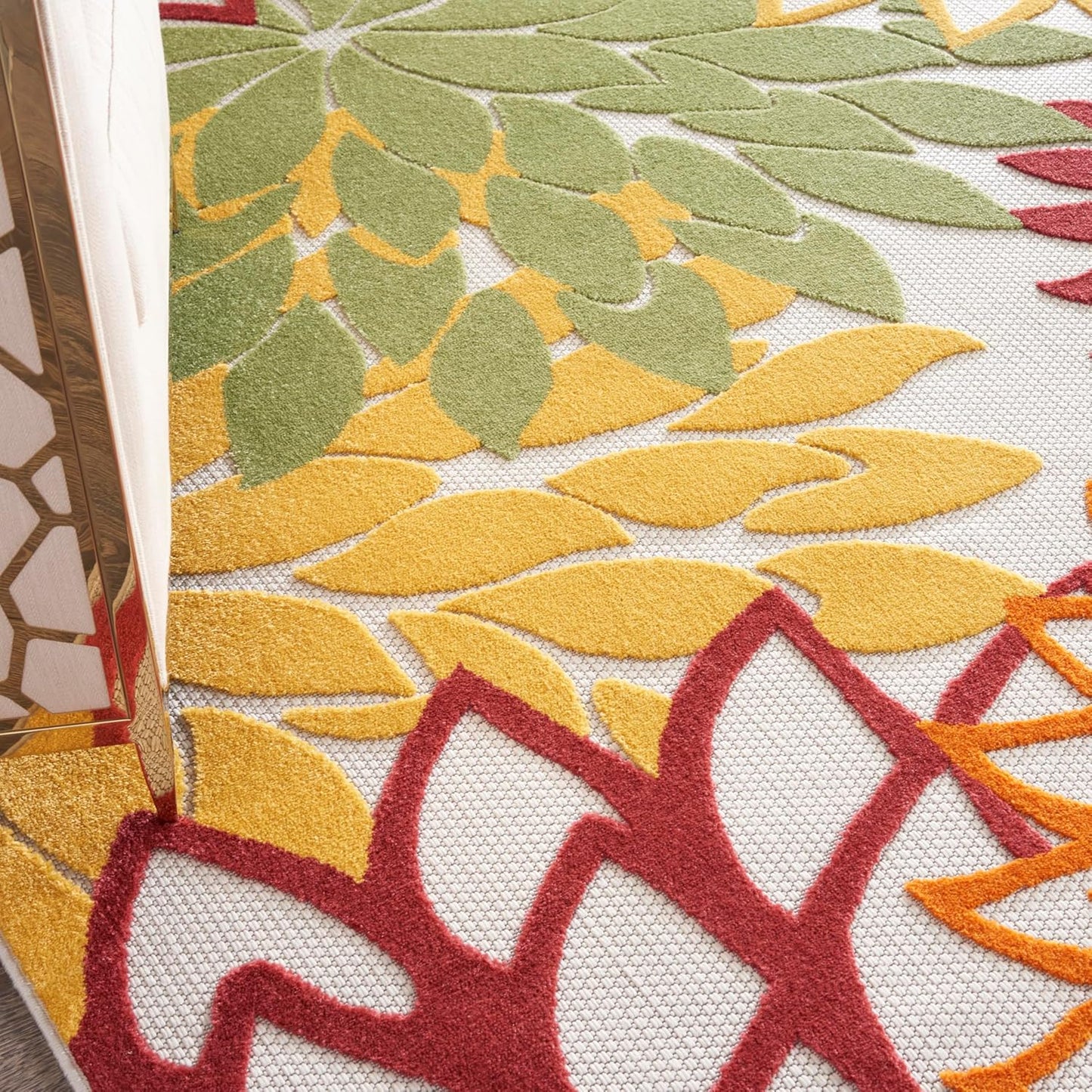 Nourison Aloha Indoor/Outdoor Red Multi Colored 7'10" x 10'6" Area Rug, Tropical, Botanical, Easy Cleaning, Non Shedding, Bed Room, Living Room, Dining Room, Deck, Backyard, Patio (8x10)