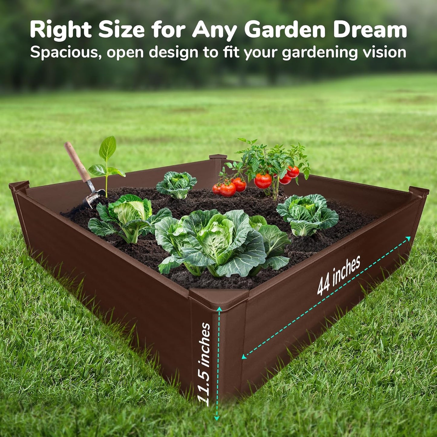 Raised Garden Bed - 4x4 ft Planter Box - Brown HDPE - No Tools Needed - DIY Kit for Urban Gardening, Flowers, Herbs & Vegetables - Made in The USA