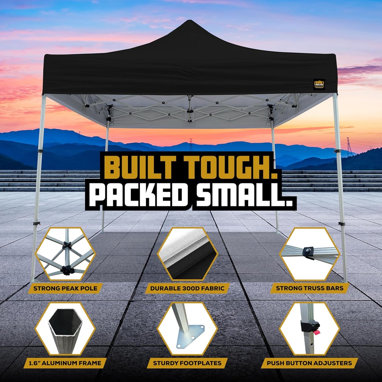 10x10 Heavy Duty Pop Up Canopy - EZ Up, Commercial Grade Aluminum Frame, 42โ Folded Frame Height, UPF 50+, Adjustable Portable Tent for Beach, Events, Camping, Roller Bag (Black)