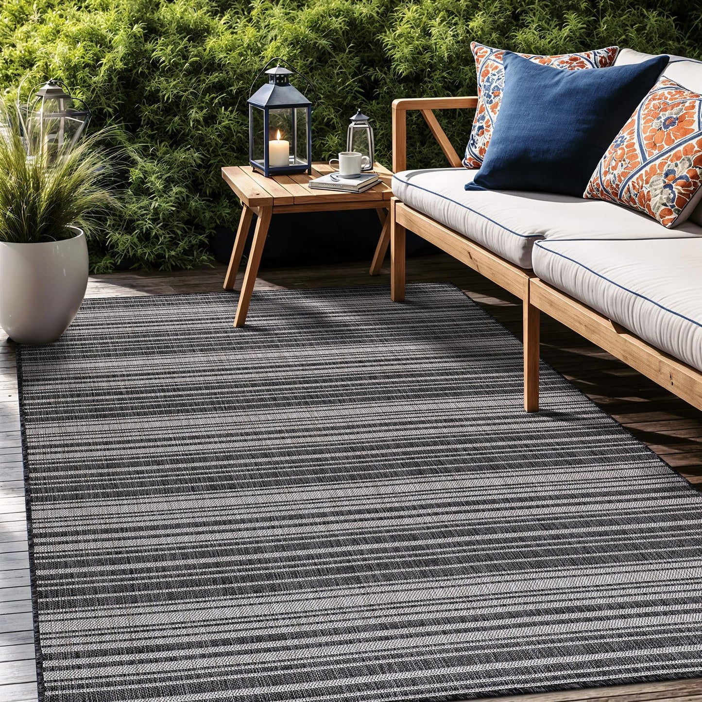 Stripe Outdoor Rug 6x9 Washable Outside Carpet for Indoor Patio Porch Waterproof Easy Cleaning Non Shedding Area Rugs Dark Gray 6 x 9