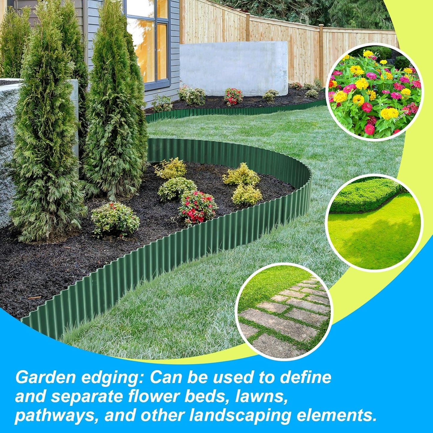 LAVEVE Corrugated Metal Garden Edging 10" x 20Ft, Landscape Edging Border for Lawn, Flower Bed, Garden Fence, Paver Edging (Green)