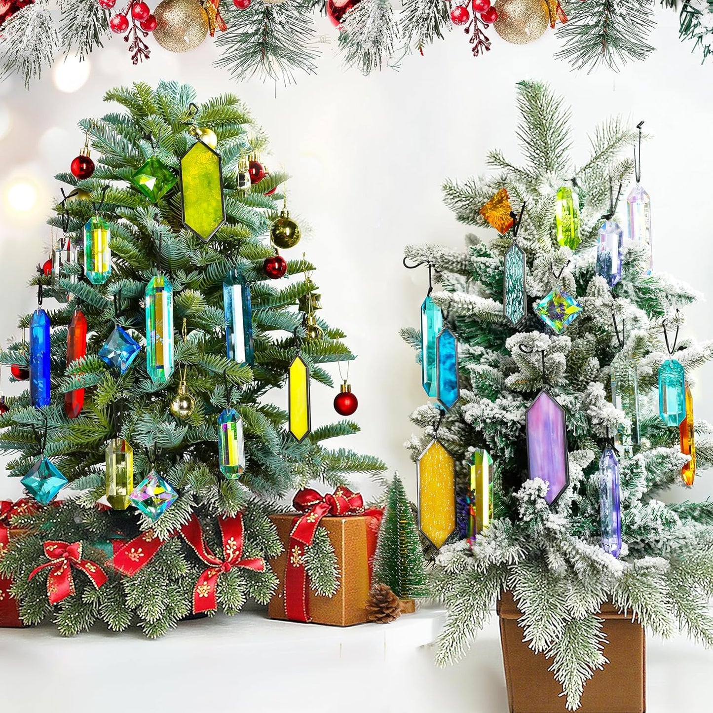 HDCRYSTALGIFTS 7pcs Crystal Sun Catchers for Windows Hanging - Stained Glass Suncatchers for Indoor Garden Christmas Tree Decorations (Fairy Tale Forest Design)