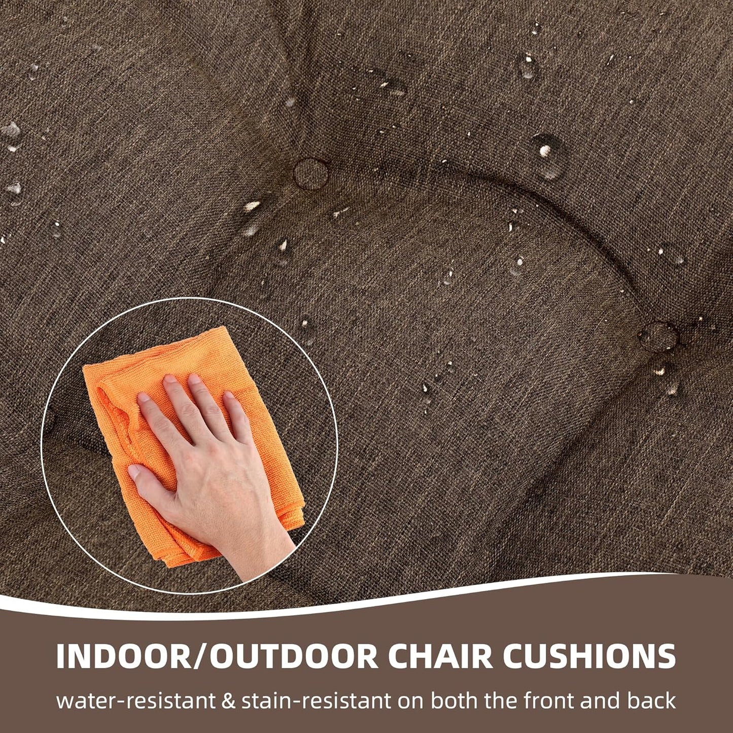 RACE LEAF 19" x 19" Patio Chair Seat Pads Brown - Outdoor/Indoor Patio Cushions Set of 2 - Replacement Cushions for Chairs and Seating - Olefin Seat Pads for Porch, Deck, and Garden Seats