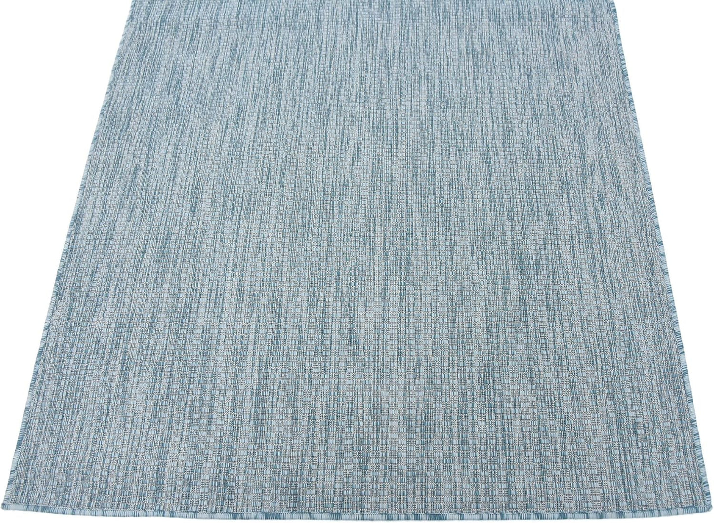 Unique Loom Collection Casual Transitional Solid Heathered Indoor/Outdoor Flatweave Area Rug (4' 1" x 6' 1" Rectangle, Aquamarine/Ivory)