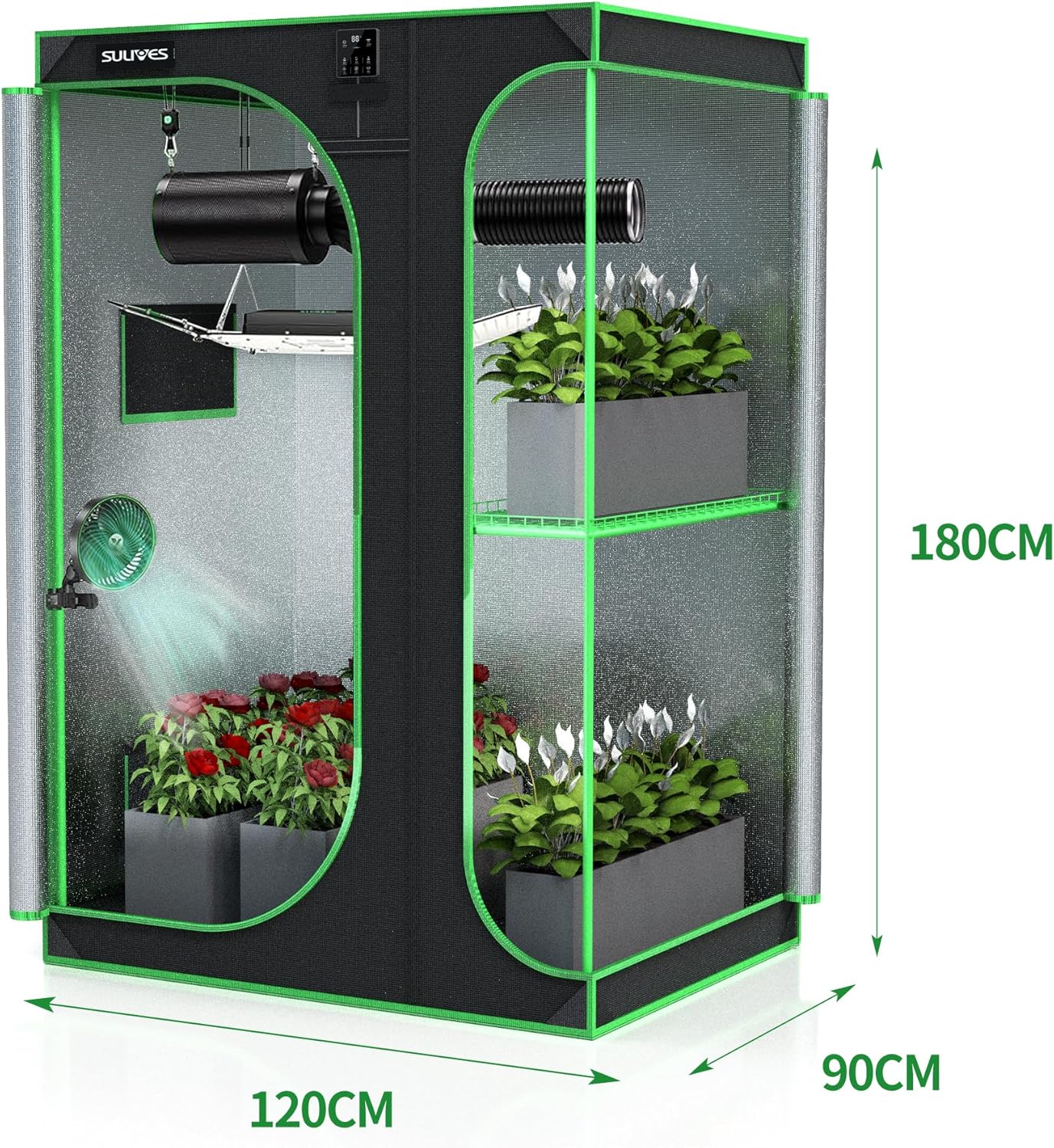 SULIVES Grow Tent, 48" Lx36 Wx72 Indoor Hydroponic Water-Resistant System with Removable Floor Tray and Observation Window, Easy Setup,600D Mylar Hydroponic Dark Room for Indoor use.