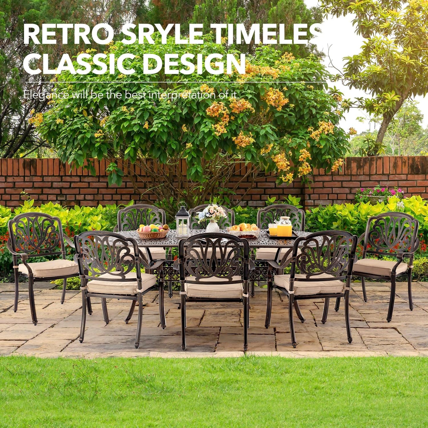 ππ’π₯π’π¬π¦ππ’π₯ 87β Patio Outdoor Dining Table for 8, Cast Aluminum Oval Patio Dining Table Weather Resistant with 2"" Umbrella Hole for Patio Deck Garden, Hammered Bronze