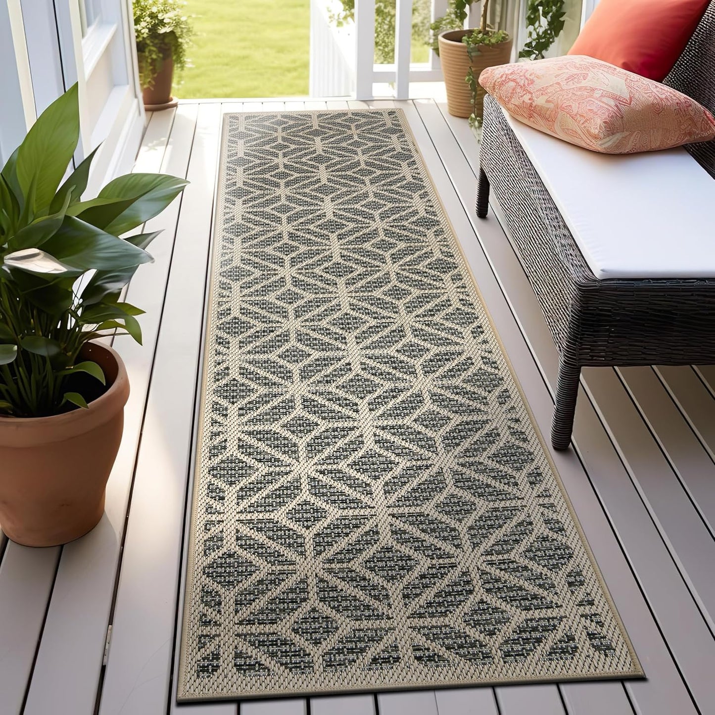 Rugshop Contemporary Geometric Indoor/Outdoor Runner Rug 2' 3" X 10' Blue