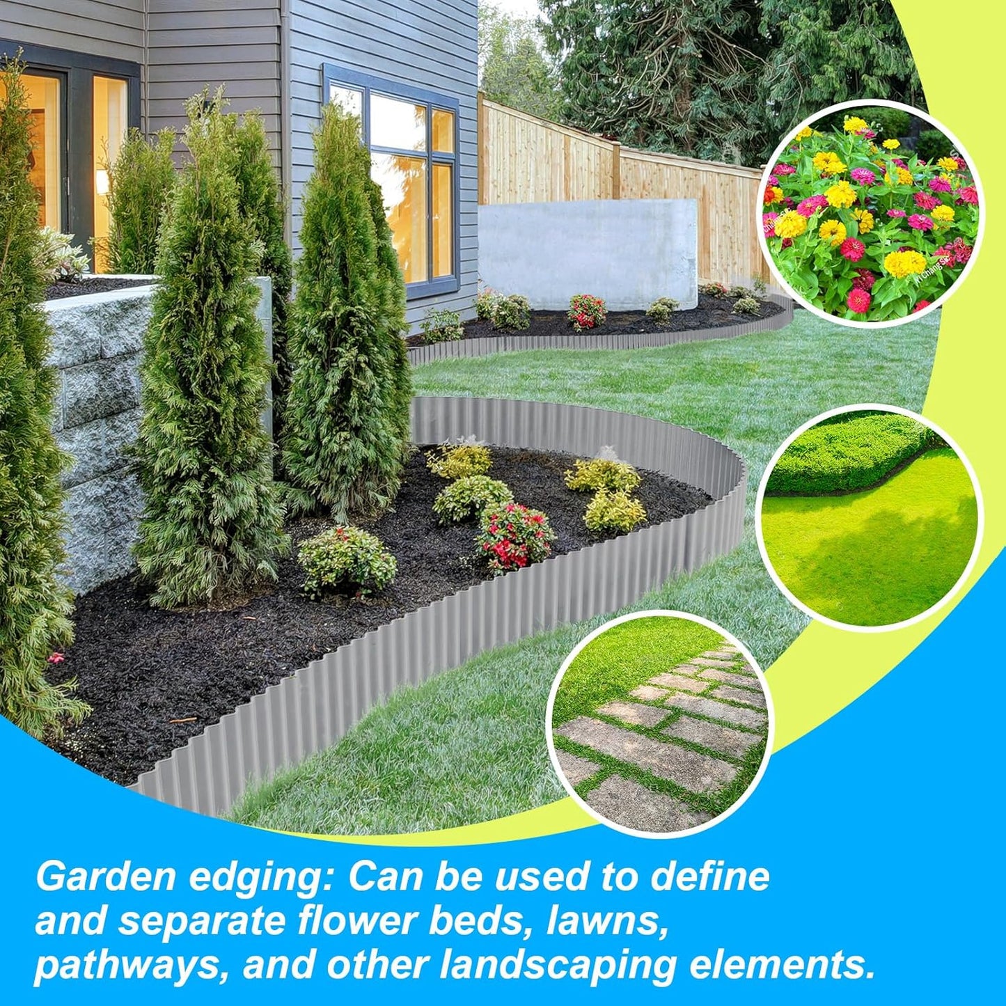 LAVEVE Corrugated Metal Garden Edging 6" x 40Ft, Landscape Edging Border for Lawn, Flower Bed, Garden Fence, Paver Edging (Light Gray)