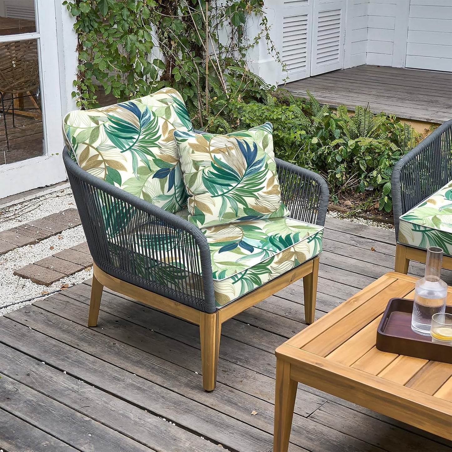 LVTXIII Outdoor Deep Seat Cushion Patio Seat and Back Cushion Set Seasonal Chair Cushion for Dining Arm Chairs, Wicker Chairs and Garden Furniture Decoration, 24"x24"x4", Lush Leaf Green
