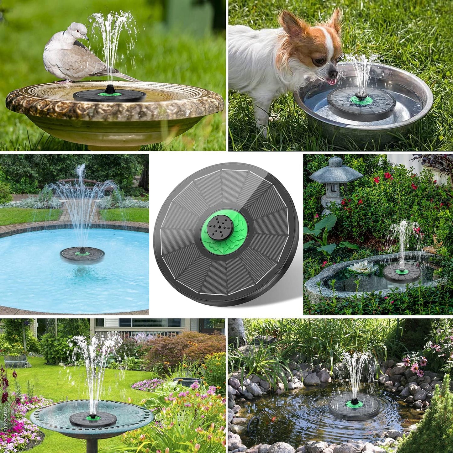 Solar Fountain Full Glass Panel No Battery, 3.5W Solar Bird Bath Fountains with 4 Fixed Rods & 7 Nozzles, Solar Fountain Pump for Bird Bath, Garden, Pond, Pool, Patio -Black Panel