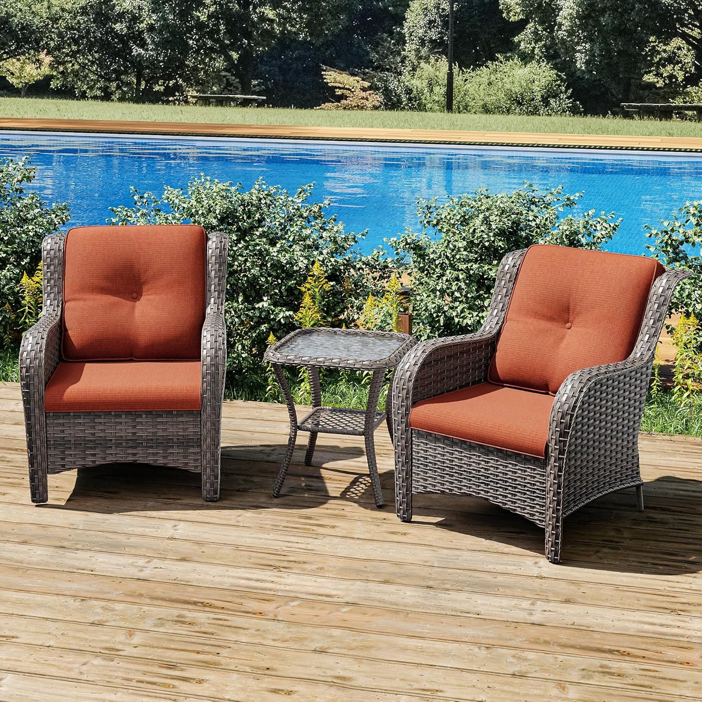 Joyside Patio Bistro Set Wicker Chairs - 3 Piece Outdoor Rattan Conversation Set with 2 Armrest Chair and 1 Side Table for Proch Deck Garden Backyard Balcony(Mixed Grey/Orange)