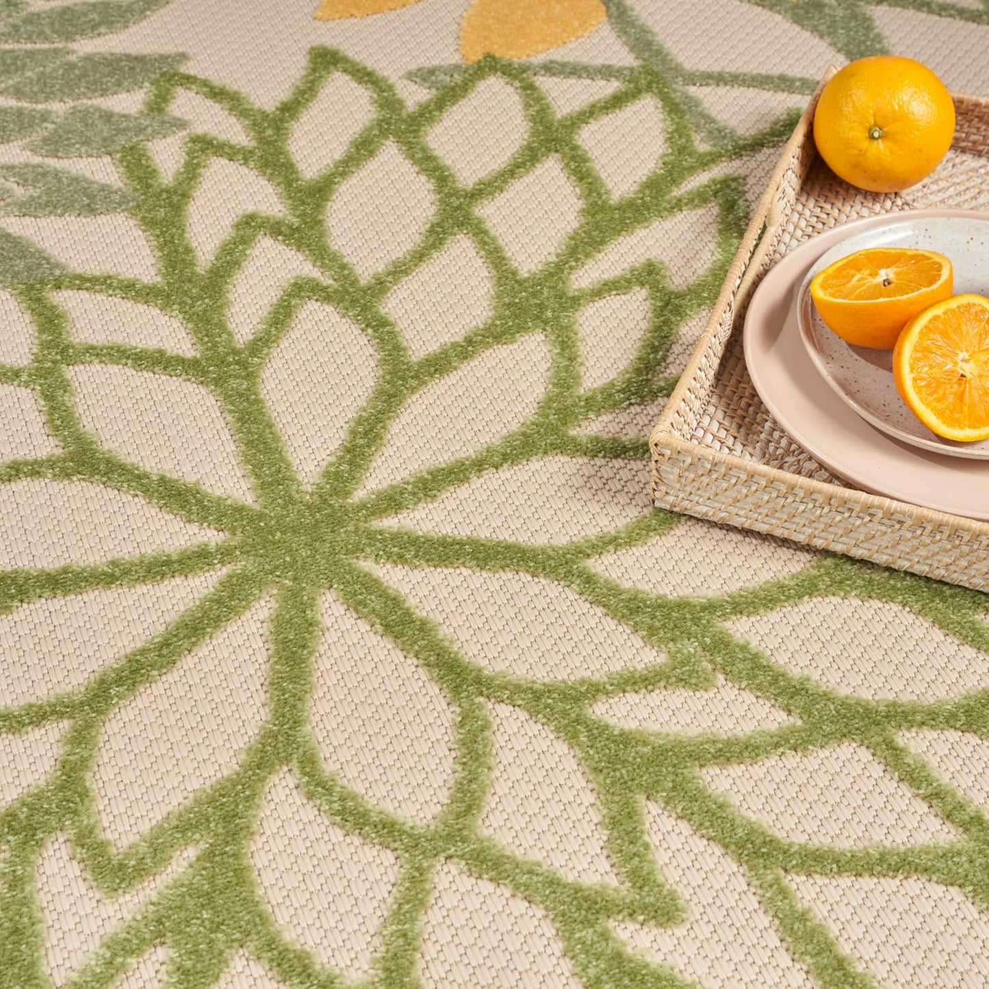 Nourison Home Aloha Indoor/Outdoor Green Multicolor 12' x 15' Area Rug, Easy Cleaning, Non-Shedding, Bed Room, Living Room, Dining Room, Backyard, Patio, Deck (12x15)