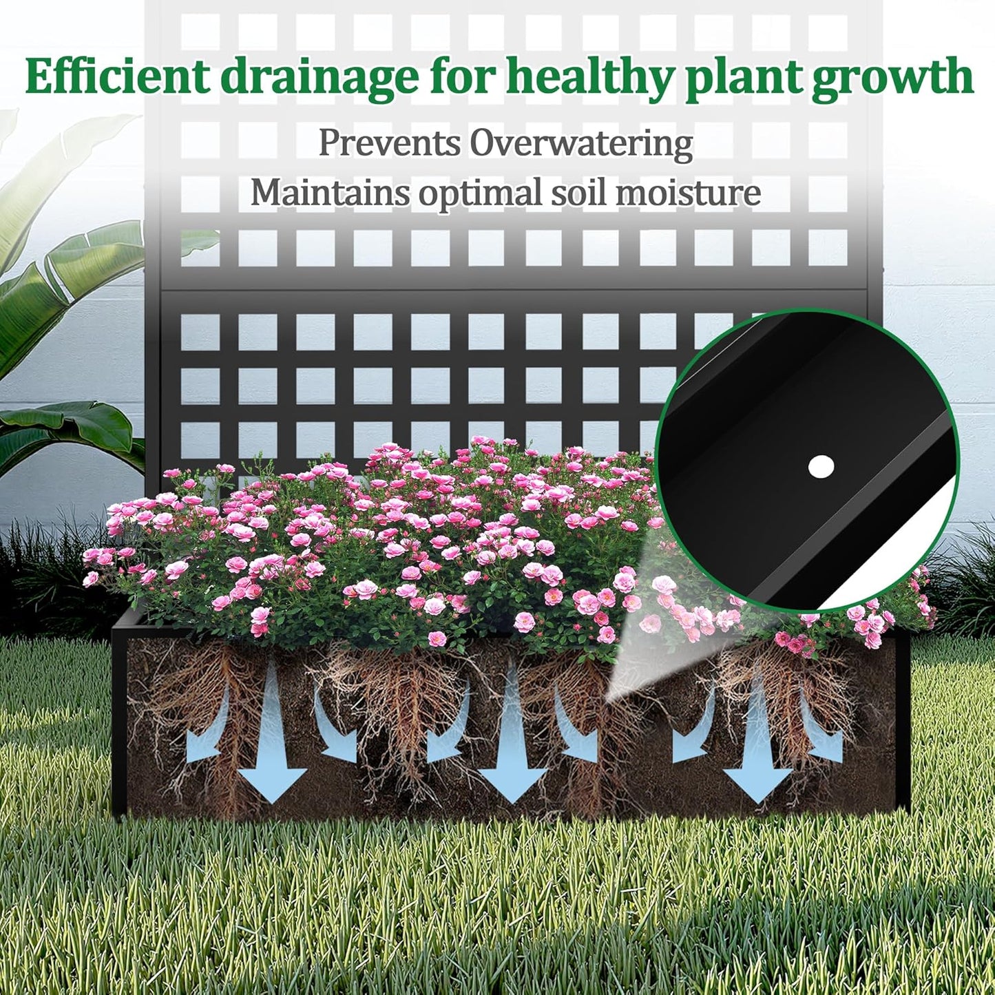 Metal Raised Garden Bed with Trellis, 2 in 1 Trellis with Planter Box & Privacy Screen for Climbing Plants, Vine, Outdoor Standing Flower Beds with Drainage Holes, 47.2"L x 16.7"W x 70.8"H, Black